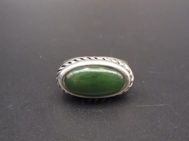 Vintage Sterling Silver, Green Jade Ring, Size 9