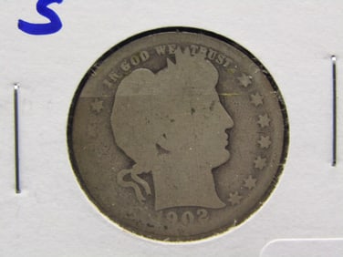 1902-S Barber Quarter. 90% Silver
