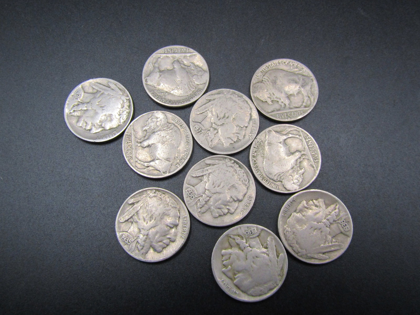 10 Mixed Date and Mixed MM Buffalo Nickels, Counted and Bagged - Unsearched per Consignor (1 of 2)