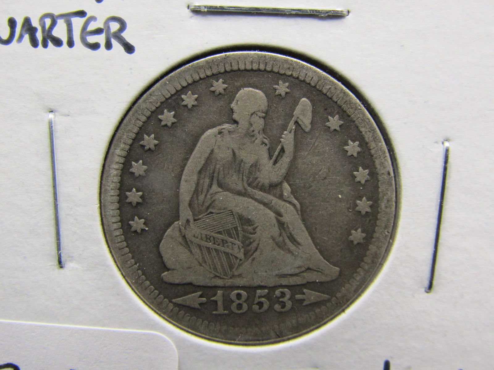 1853 Arrows and Rays Seated Liberty 25c. FULL Liberty, Nice Original Details. Tough Type (1 of 3)