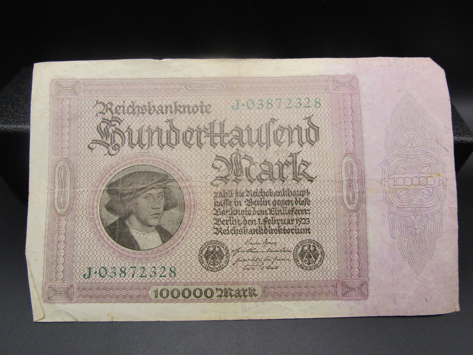 1923 German 100,000 Reichs banknote, Tough Post WWI Currency, Issued During Hyper Inflation period (1 of 3)