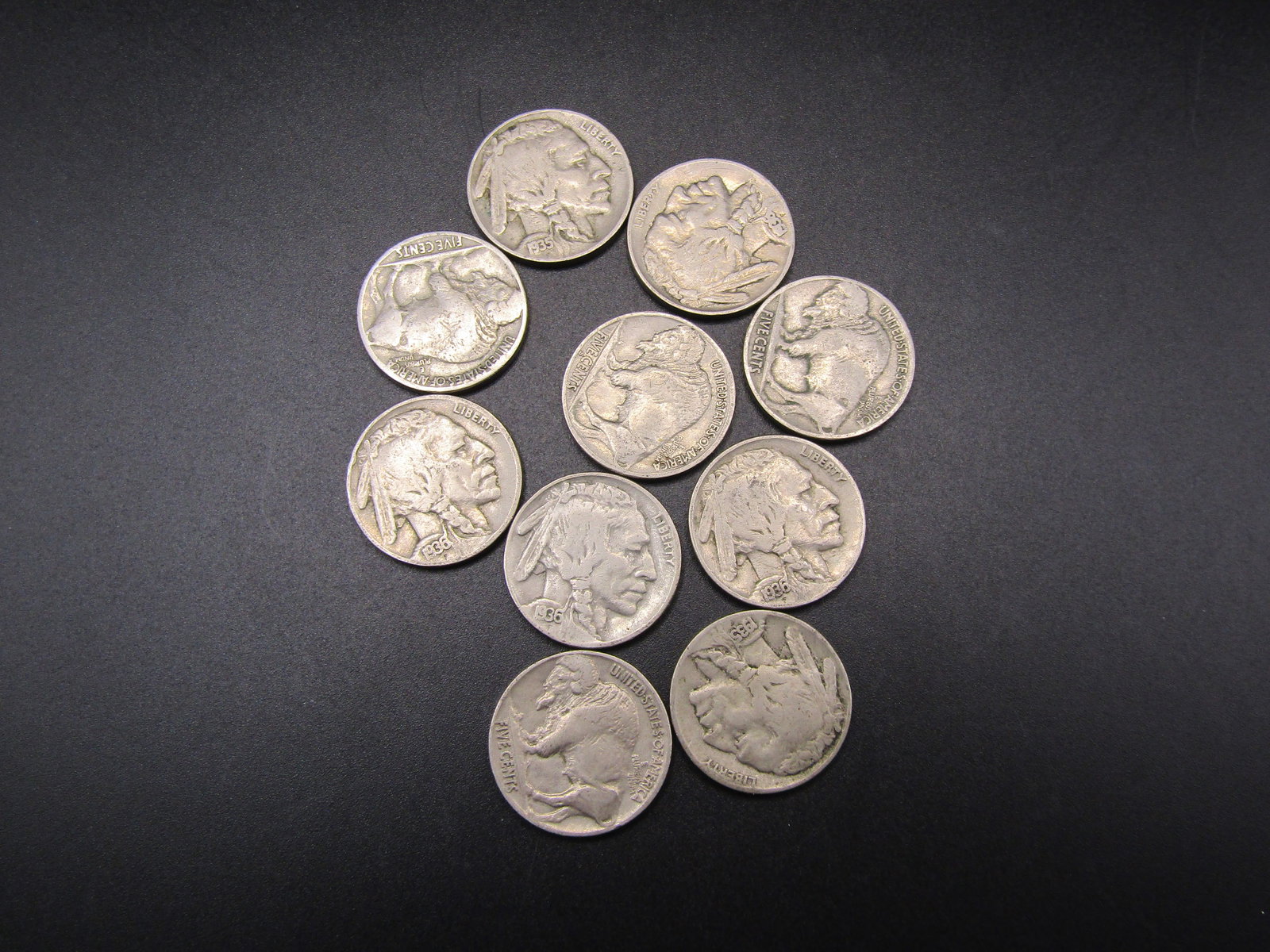 10 Mixed Date and Mixed MM Buffalo Nickels, Counted and Bagged - Unsearched per Consignor (1 of 2)