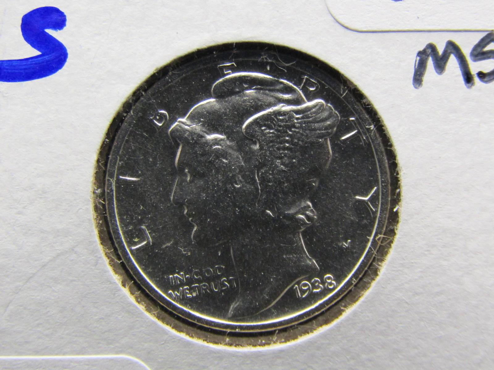 1938-S Mercury Dime, LUSTROUS, GEM BU - Tough Grade - FSB MS: 1938-S Mercury Dime, LUSTROUS, GEM BU - Tough Grade - FSB MS