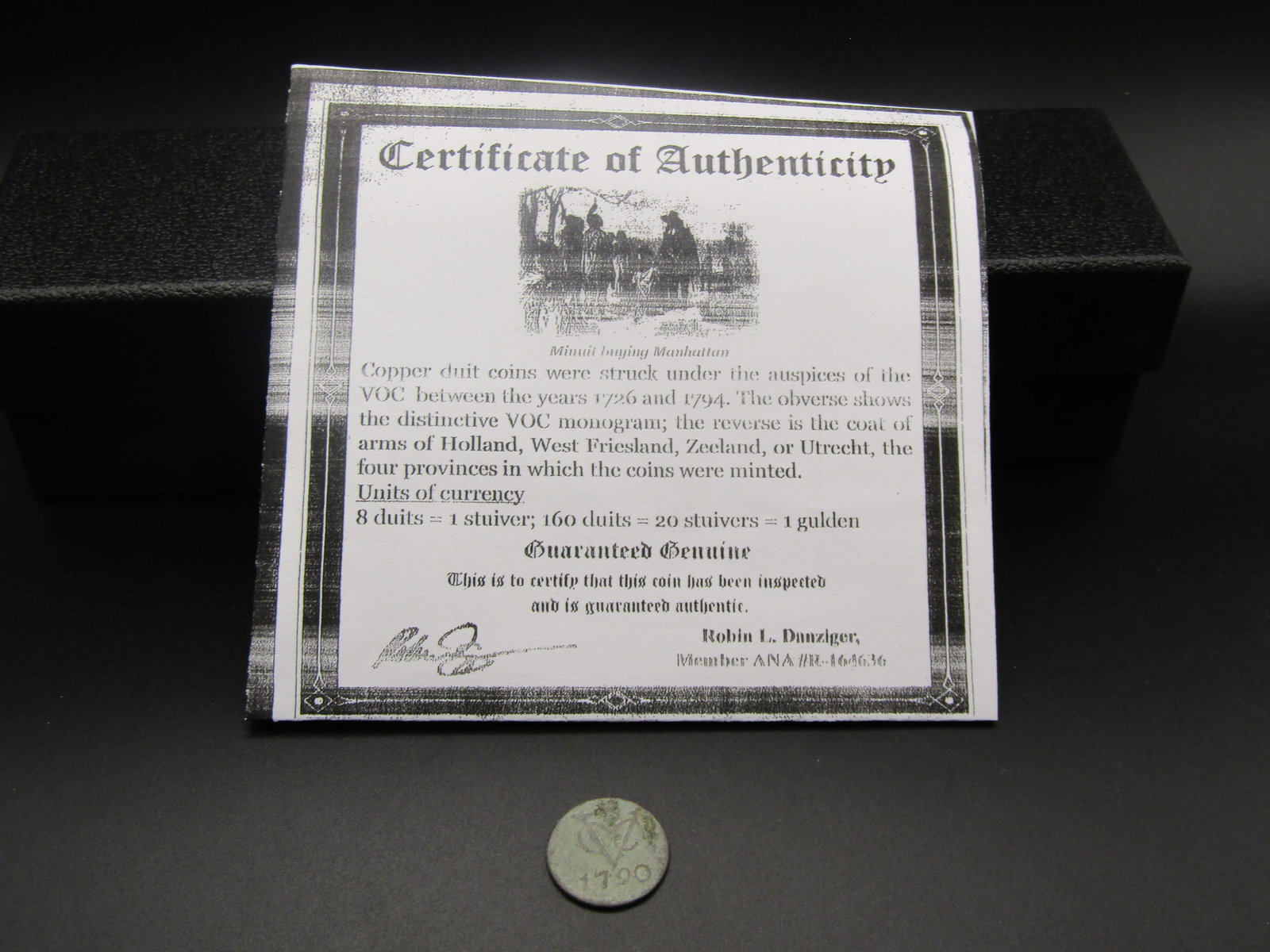 1790 (Rare this High of Grade, COA) Dutch Netherlands Colonial Duit VOC, First New York Penny, 14: 1790 (Rare this High of Grade, COA) Dutch Netherlands Colonial Duit VOC, First New York Penny, 14 Years After the Constitution, 236 Years Old