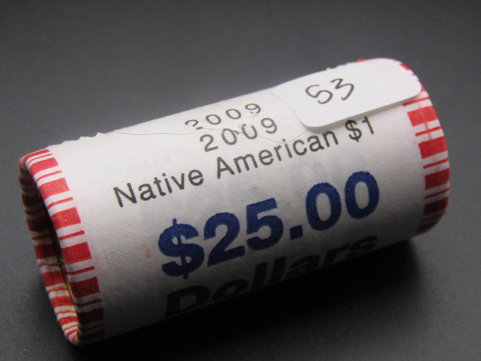 One $25 Roll of Native American Golden Dollars, Original US Mint Wrapped Roll: One $25 Roll of Native American Golden Dollars, Original US Mint Wrapped Roll