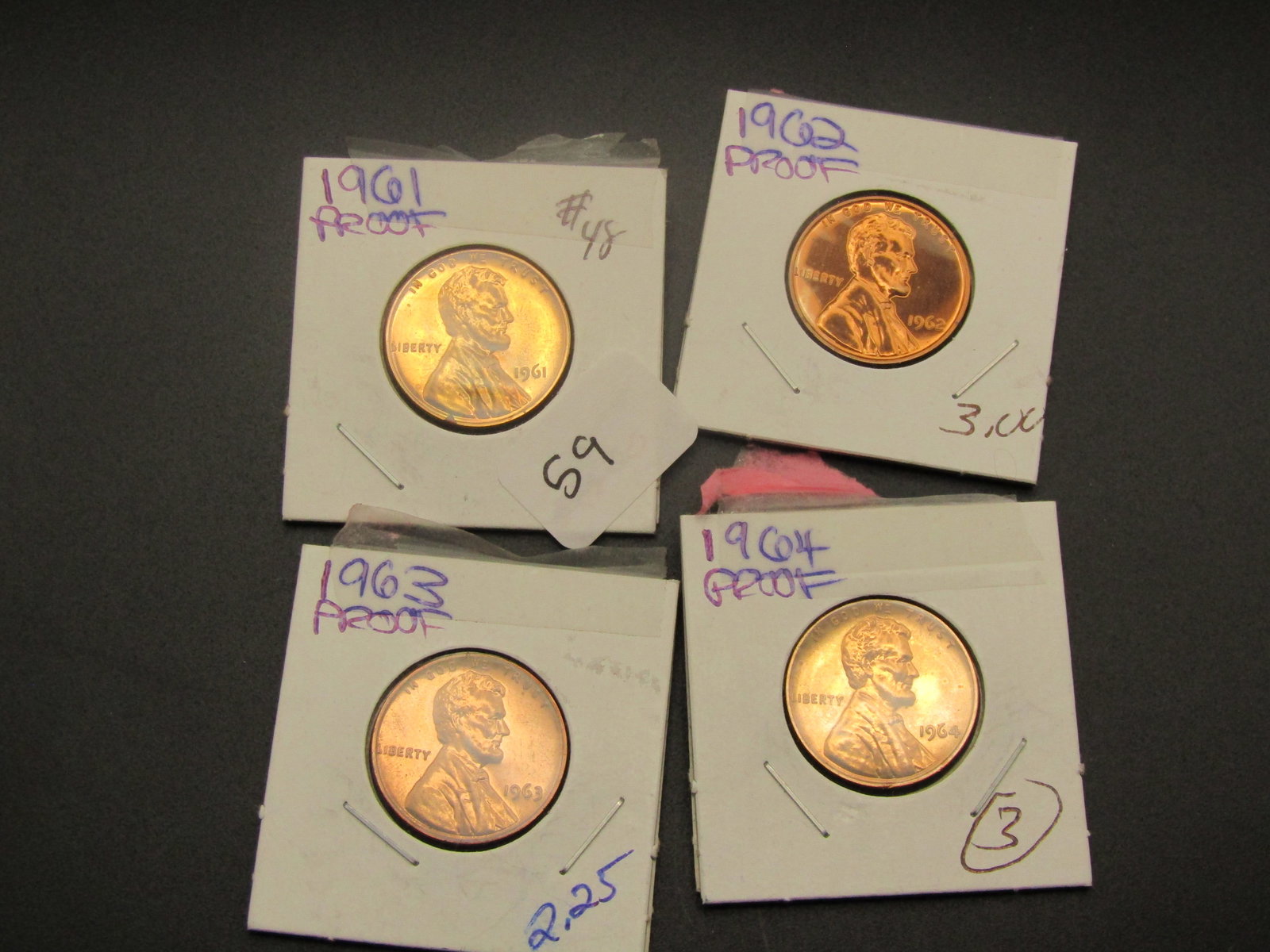 4- PROOF Lincoln Memorial Cents 1961, 1962, 1963, 1964 (1 of 6)