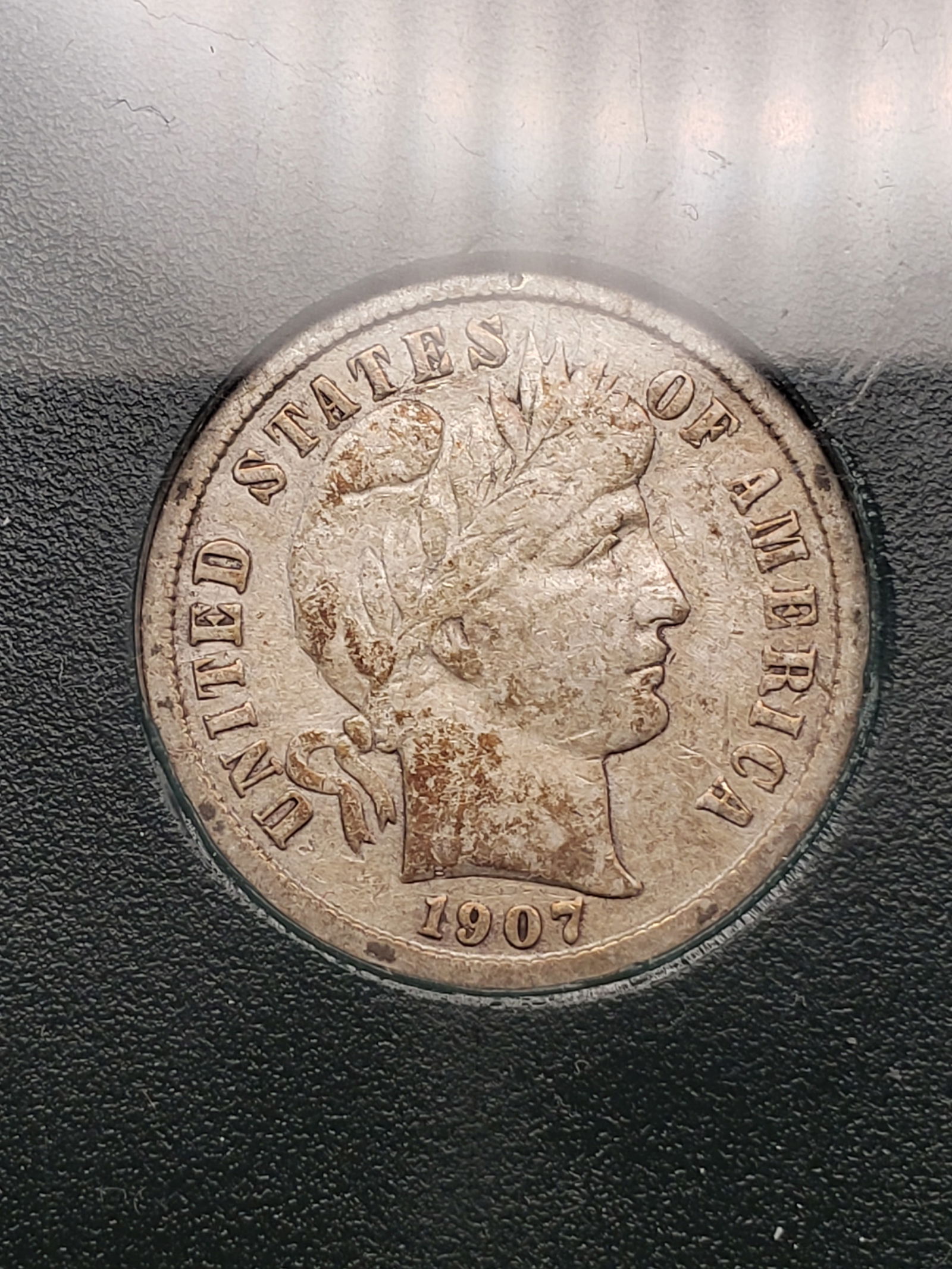 1907 Barber Dime, 90% Silver, Nice Details, In Slab: 1907 Barber Dime, 90% Silver, Nice Details, In Slab