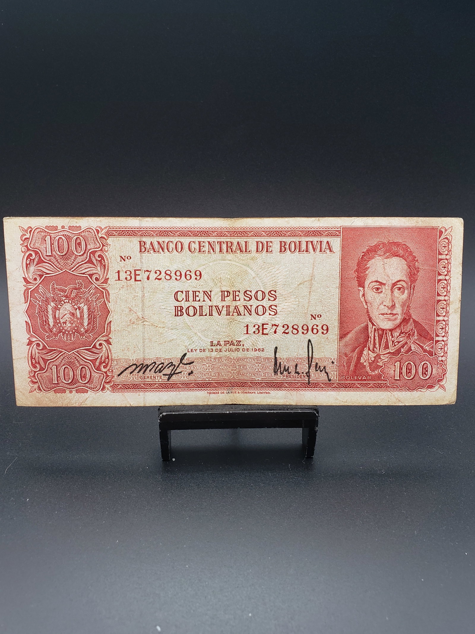 1962 Bank of Boliva 100 Bolivares; Featuring the National Hero- Eduardo Abaroa Hildago (1 of 4)