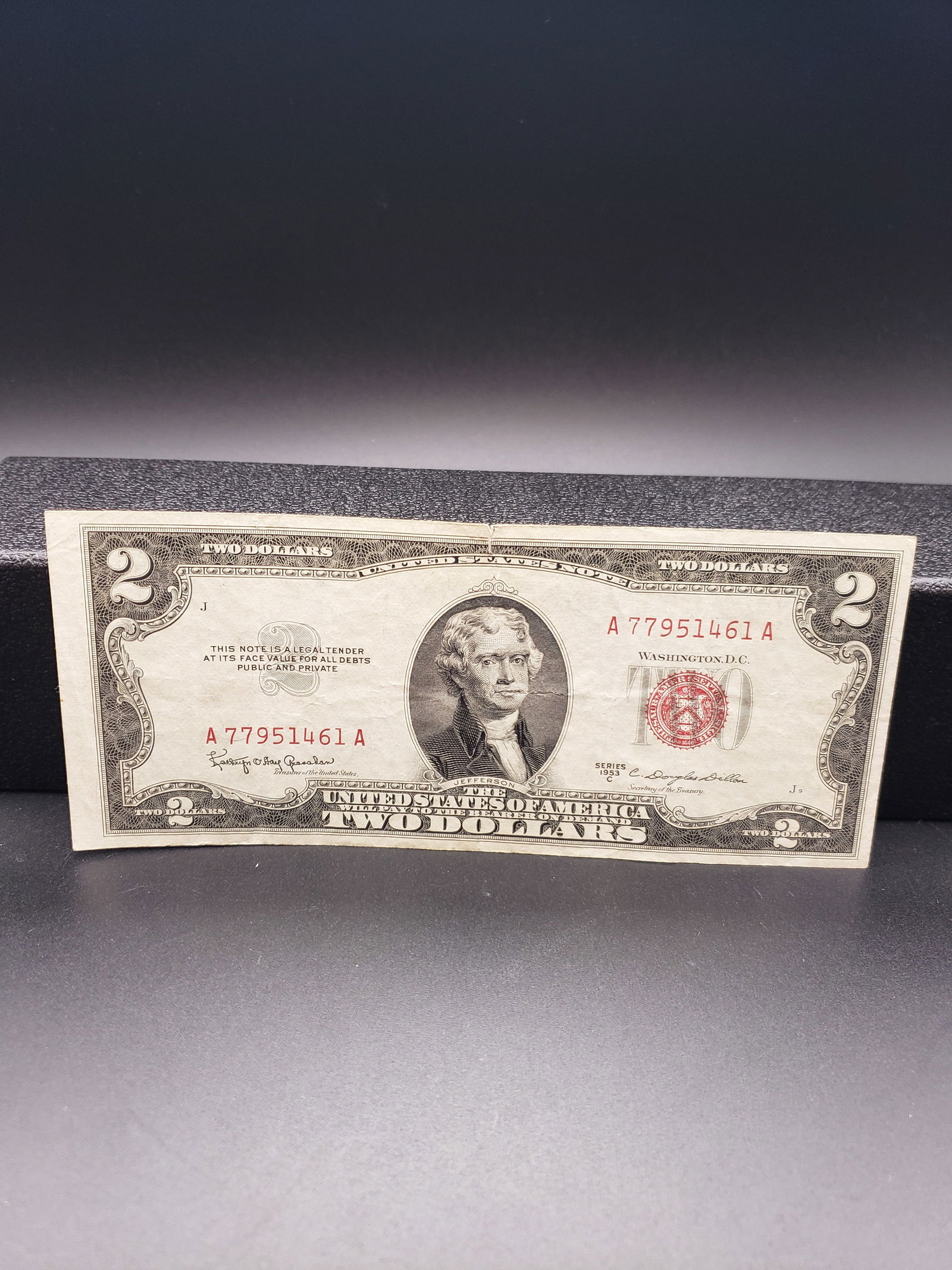 1953-C Red Seal $2 US Note, OFF CENTER ERROR, CRISP (1 of 4)