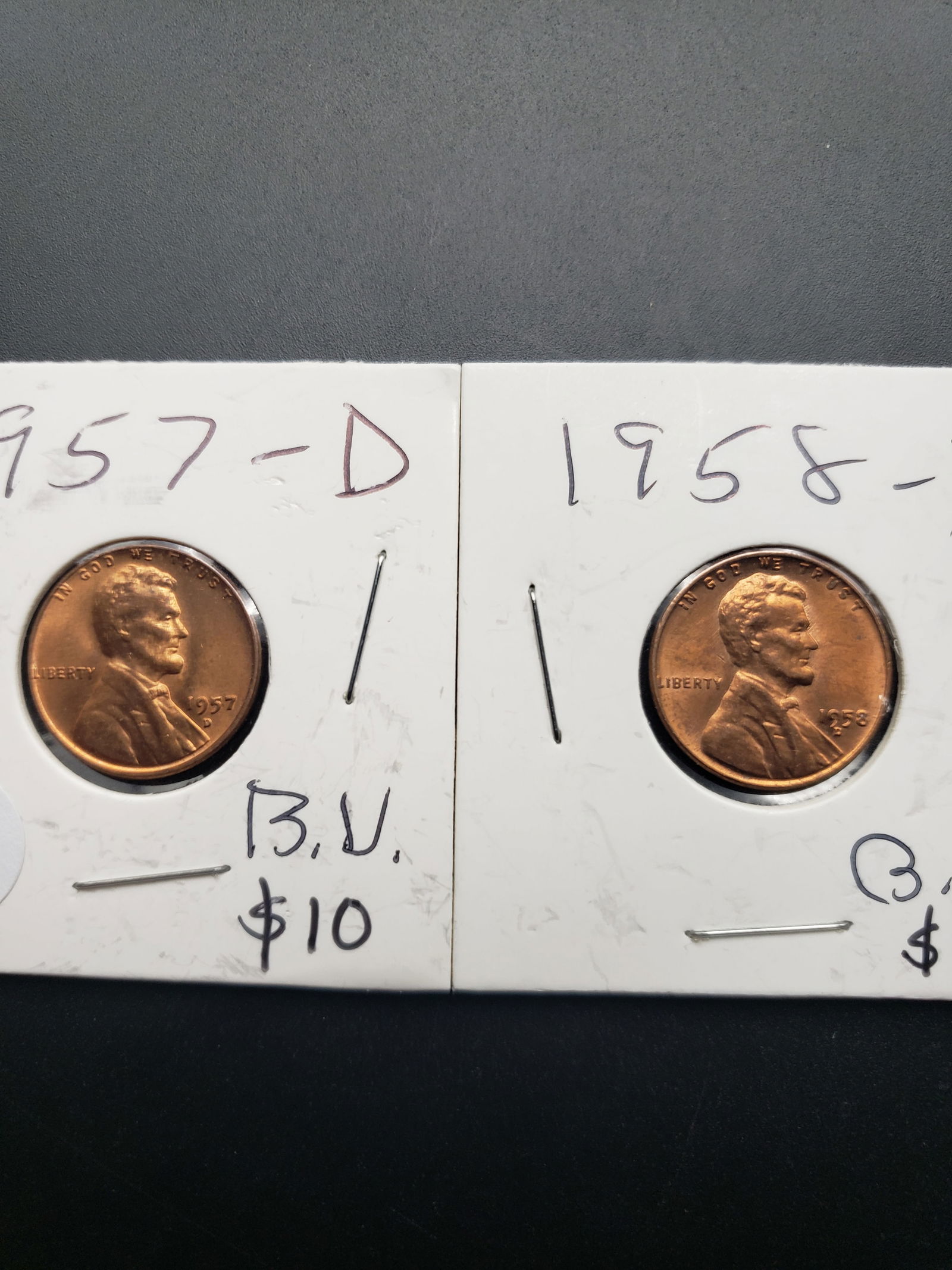 1957-D, 1958-D RED GEM BU Lincoln Wheat Cents (1 of 3)