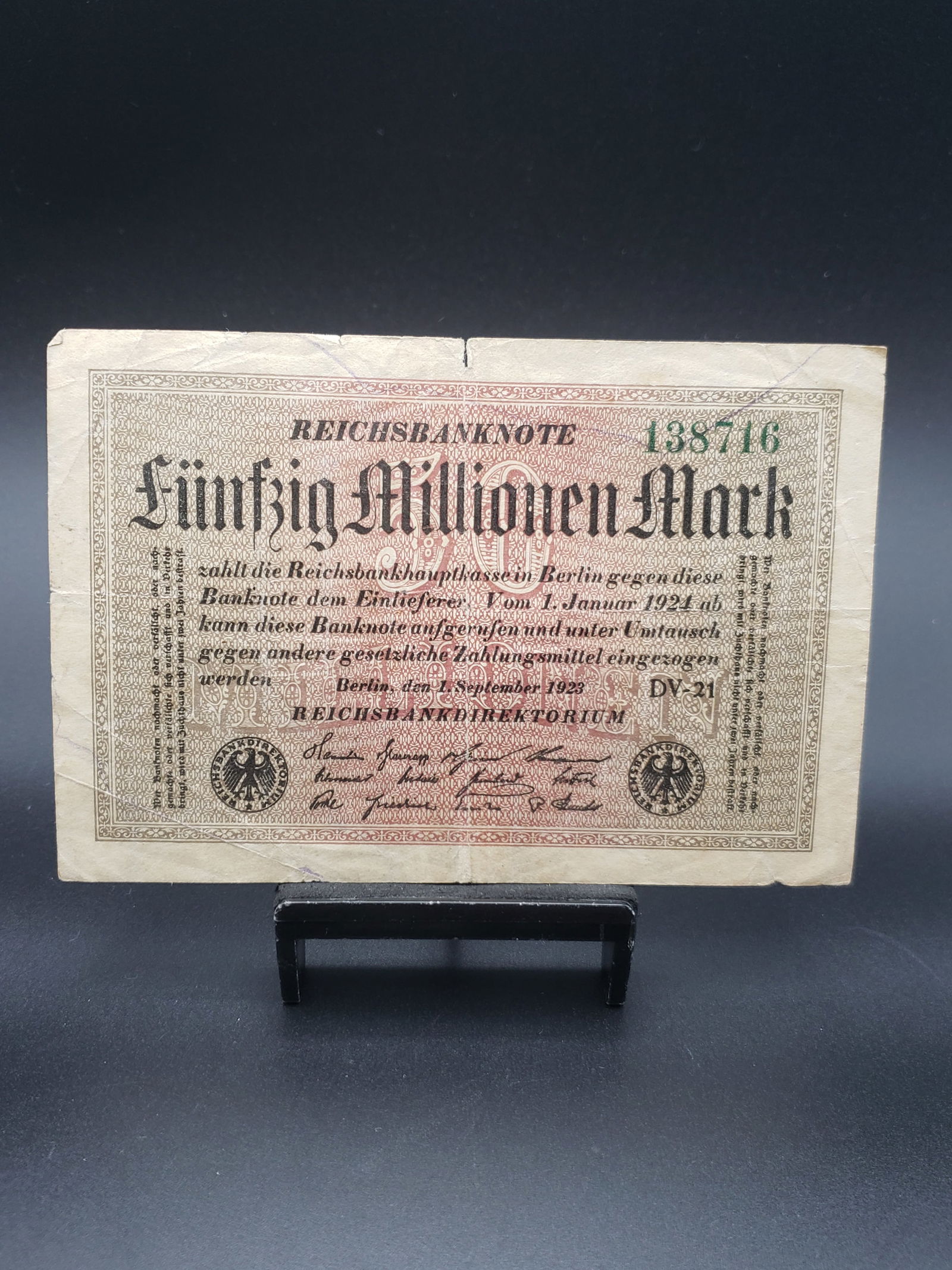 1924 German 50 Million Mark Note; Issued During Hyper Inflation period Post WWI Great Piece of (1 of 4)