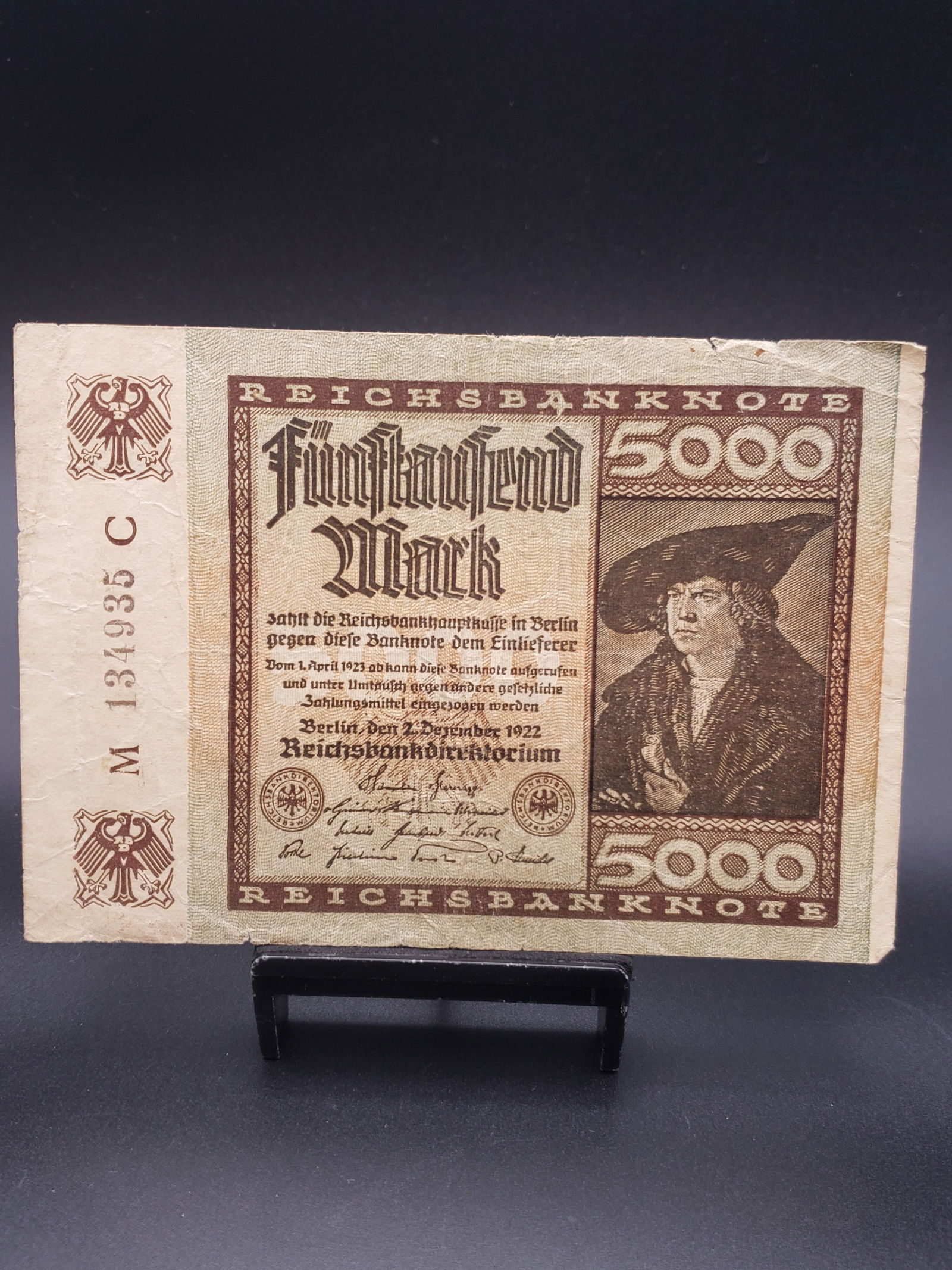 1923 German 5000 Mark Note, Issued During Hyper Inflation period Post WWI, Great Piece of History (1 of 4)