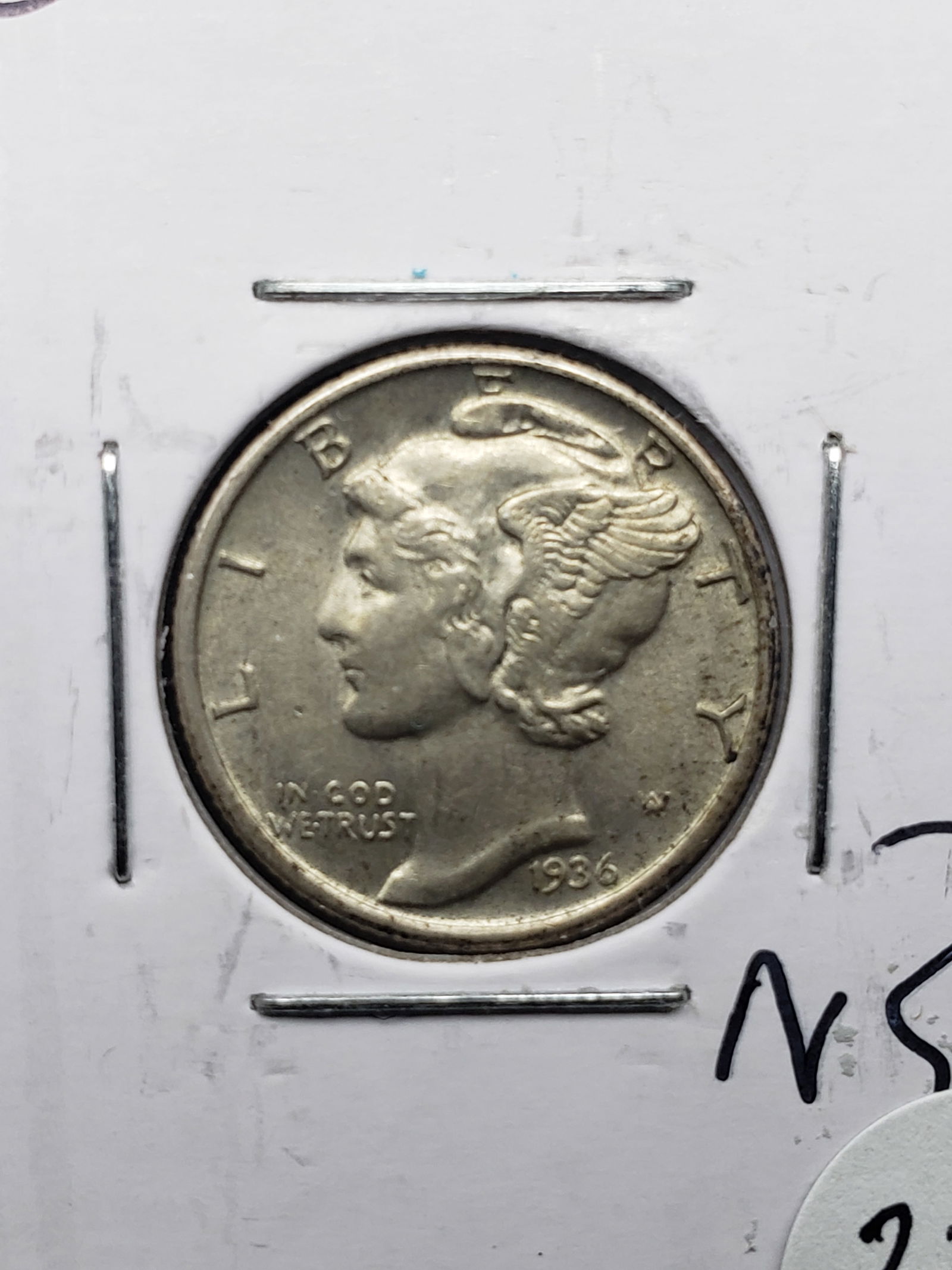 1936 Mercury Dime, UNC. Full Split Bands + Diagonals, Lustrous. (1 of 3)