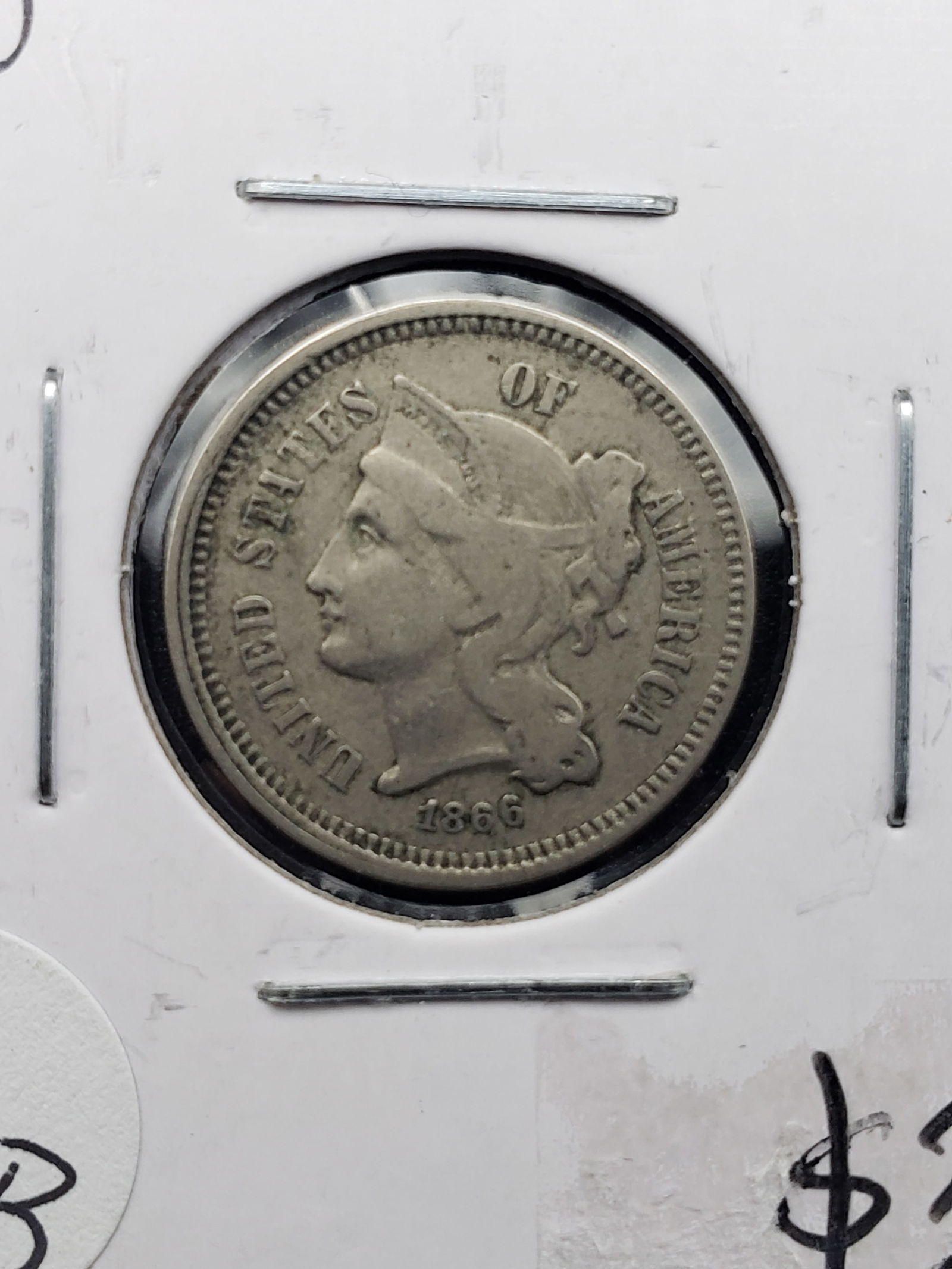 1866 Us 3 Cent Copper Nickel, Nice Type Coin (1 of 3)