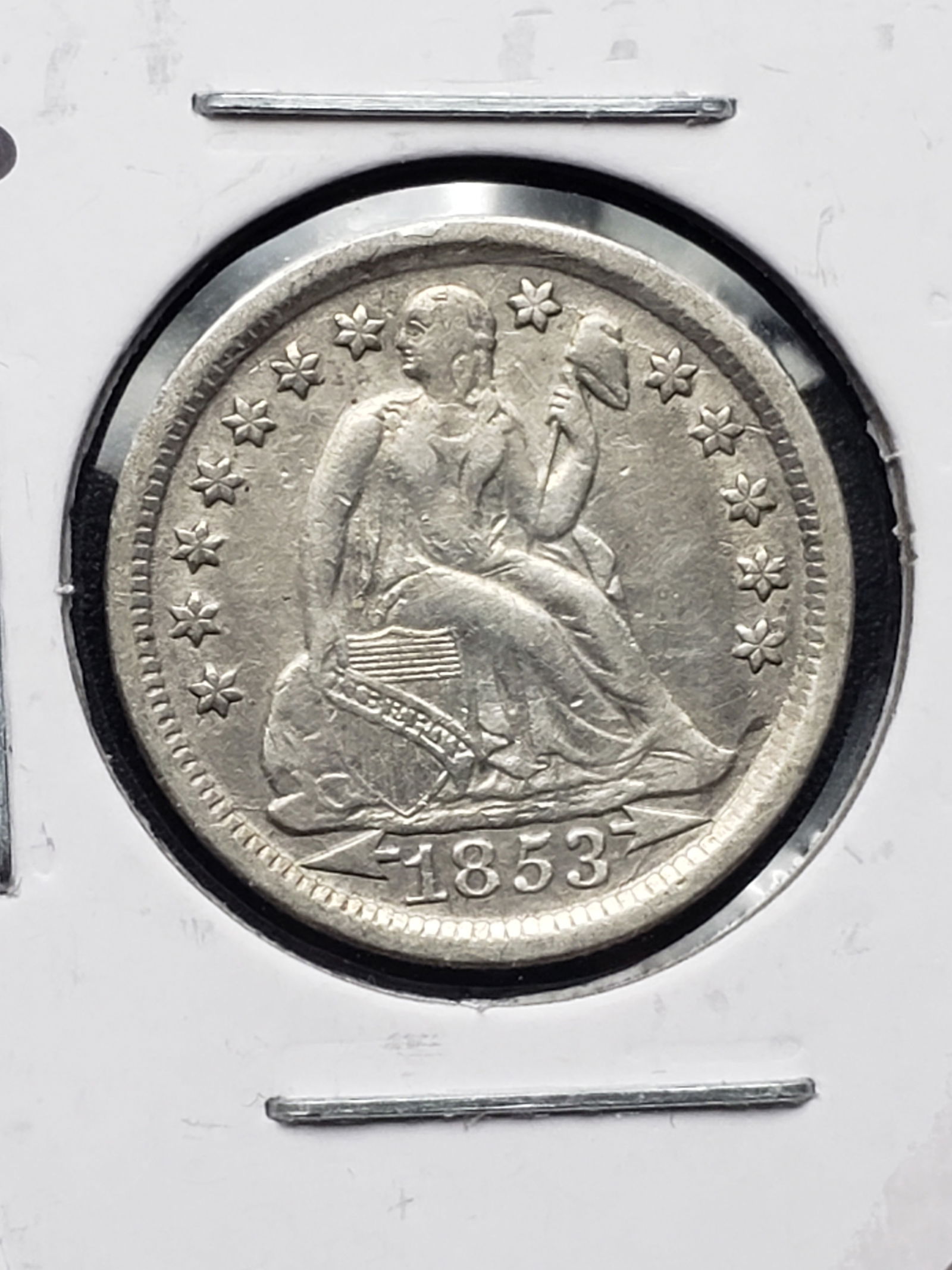 NICE 1853 w/Arrows Seated Liberty Dime, 90% Silver, Excellent Type Coin, High Grade $140 in AU (1 of 4)