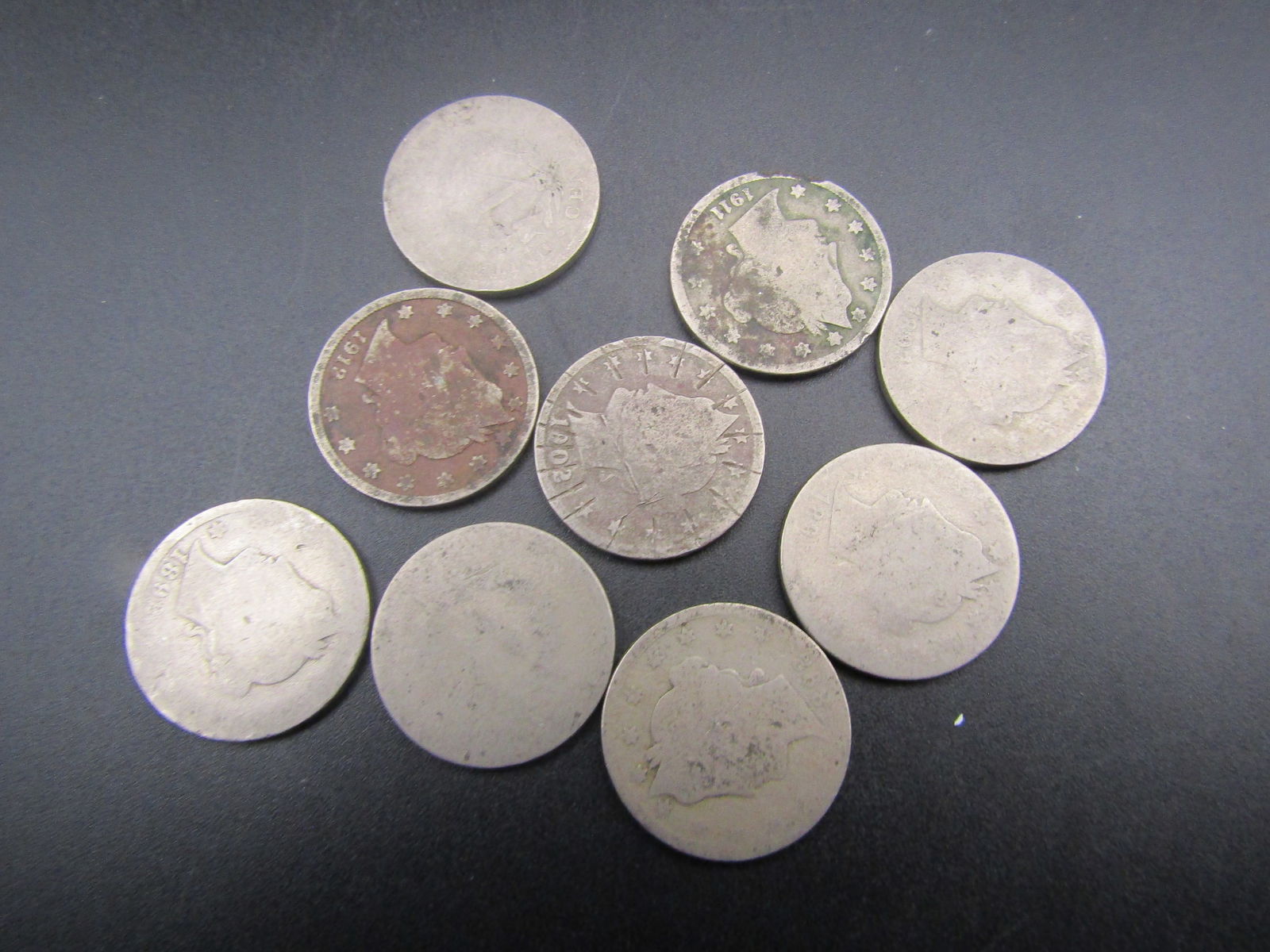9 V Nickels-Worn, 1800's-1900's (1 of 2)