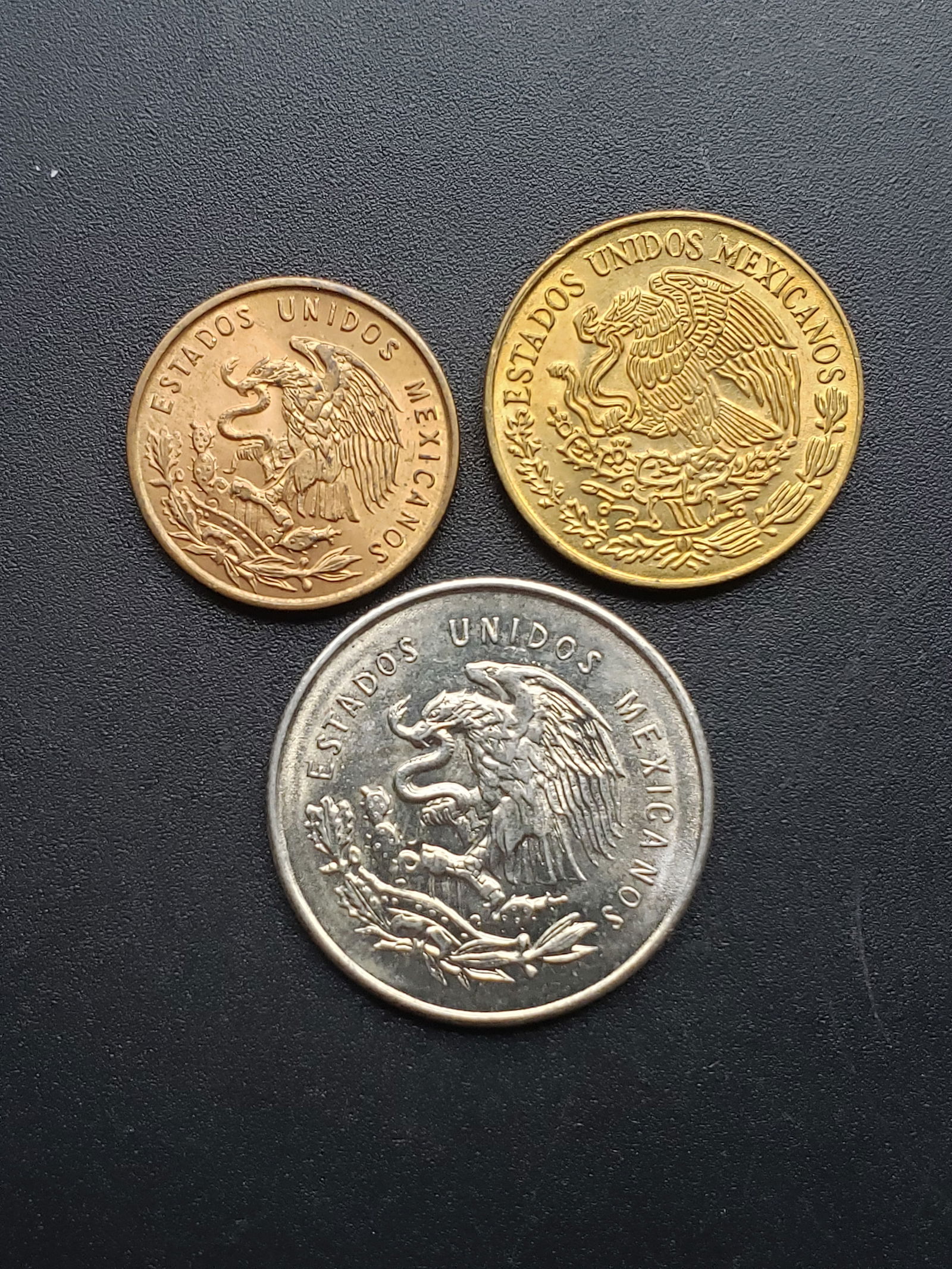 1950 Mexico Silver 25 Centavos, 1959 Mexico 1 Centavos, 1972 Mexico 5 Centavos (1 of 2)