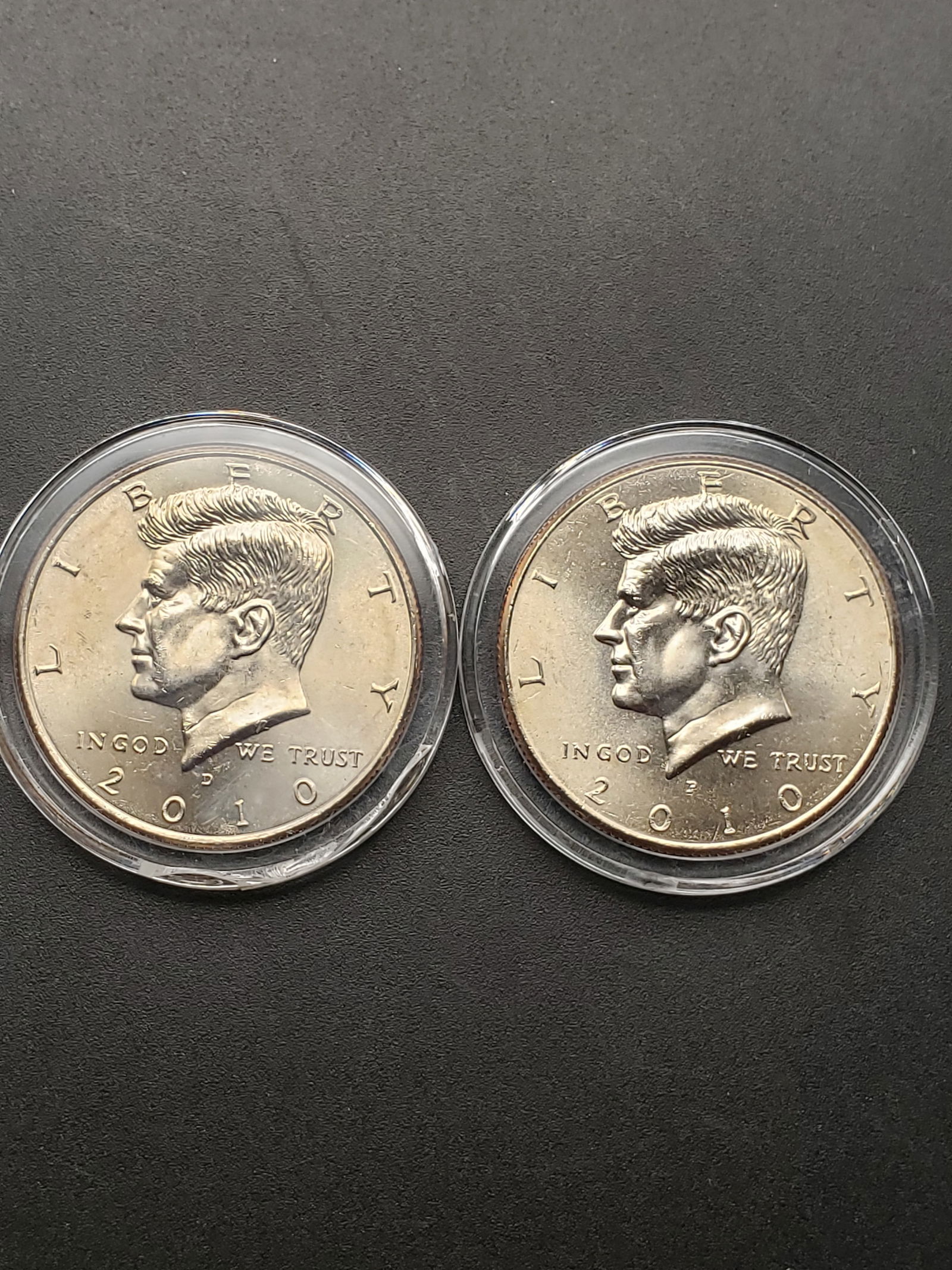 2010 P and D Kennedy Half Dollars, GEM BU in Capsules (1 of 2)