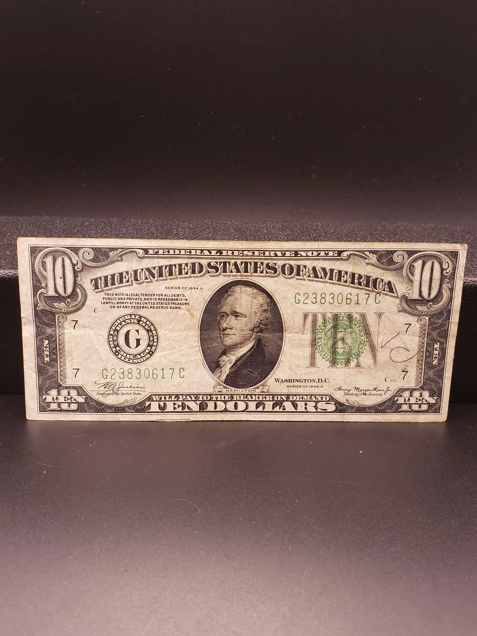 1934-A Green Seal $10 Federal Reserve Note. TOUGH Great Depression Era, Nice Condition (1 of 5)
