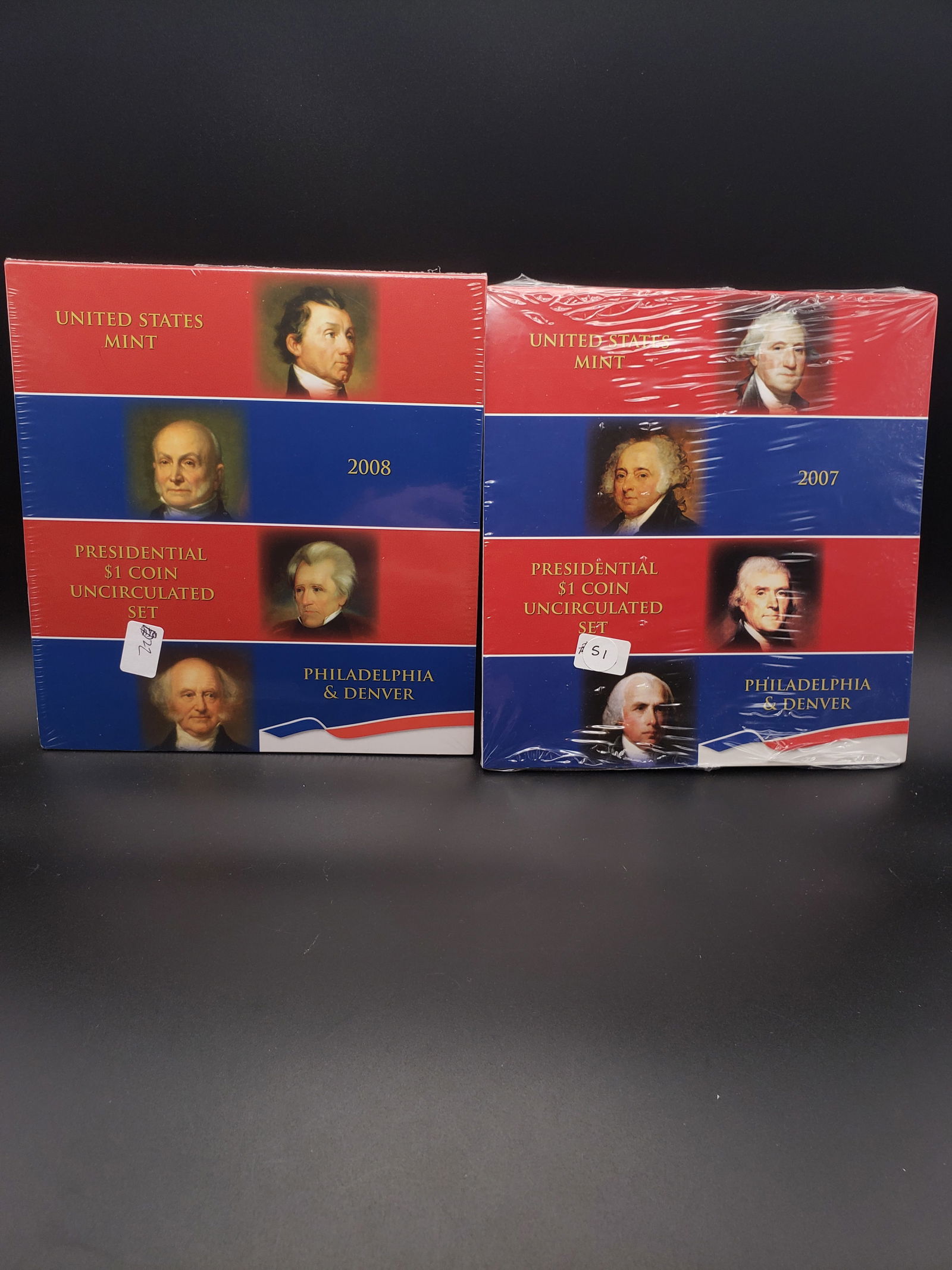 2007 and 2008 US Mint Presidential $1 Coin Uncirculated Sets, 16 GEM BU Presidential Dollars (1 of 2)