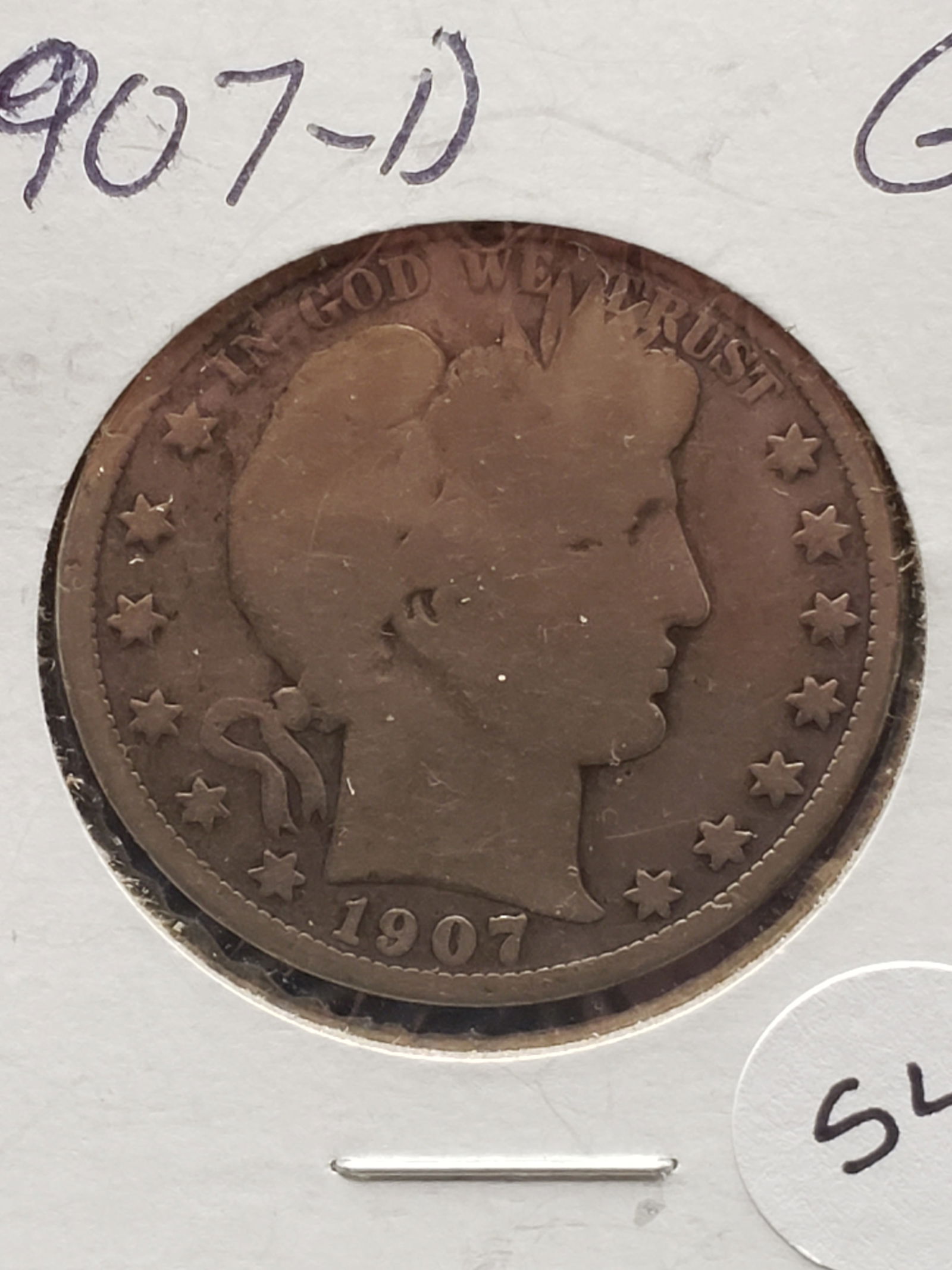 1907-D Barber Half Dollar, 90% Silver (1 of 2)