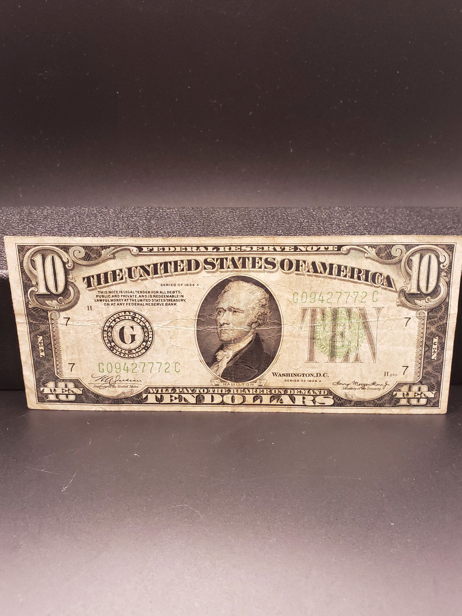 1934-A Green Seal $10 Federal Reserve Note. TOUGH Great Depression Era, Nice Condition (1 of 4)