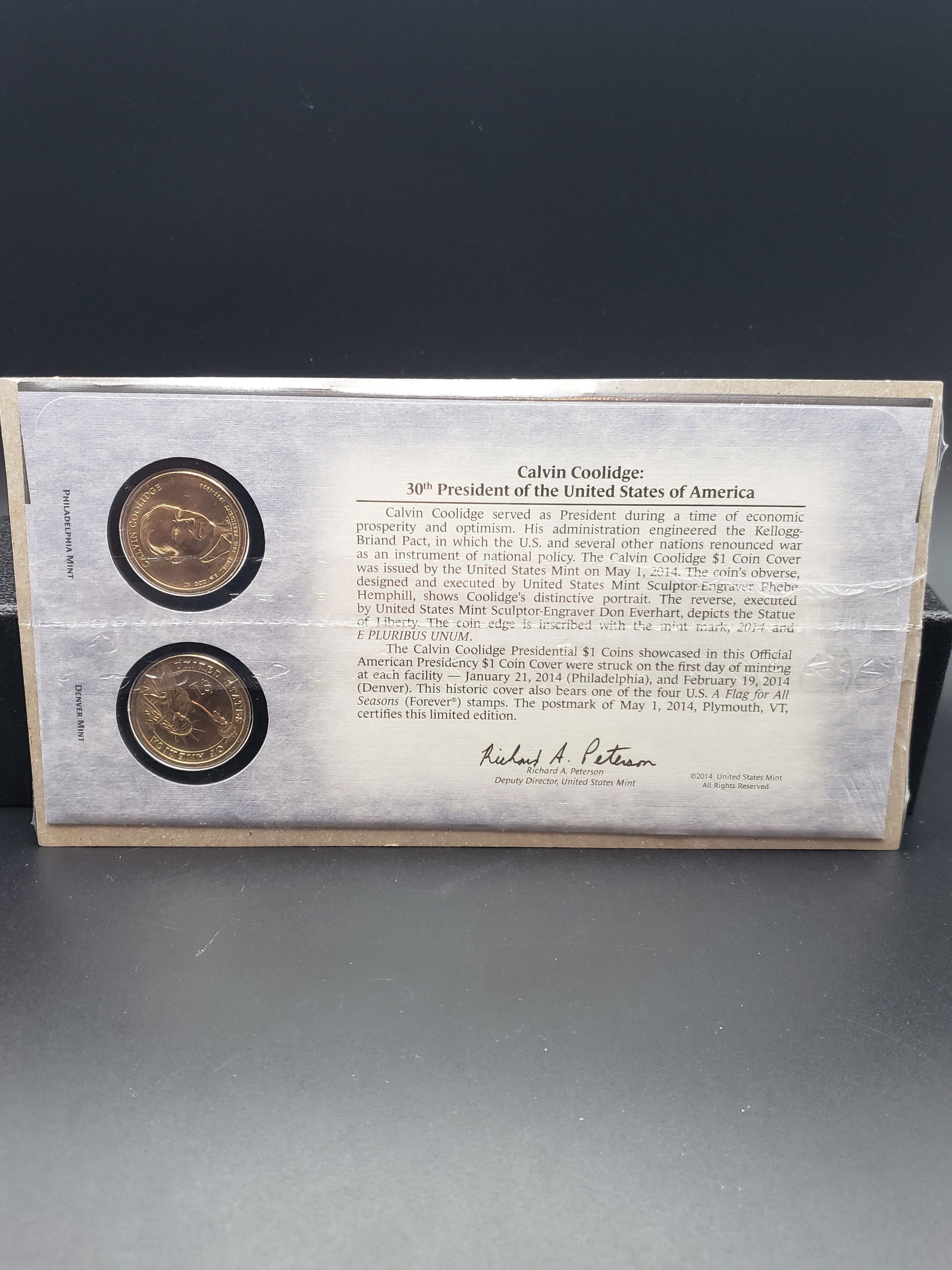 Limited Edition US Mint Calvin Coolidge First Day Cover Sealed Cello, P and D Golden Dollar Set: Limited Edition US Mint Calvin Coolidge First Day Cover Sealed Cello, P and D Golden Dollar Set