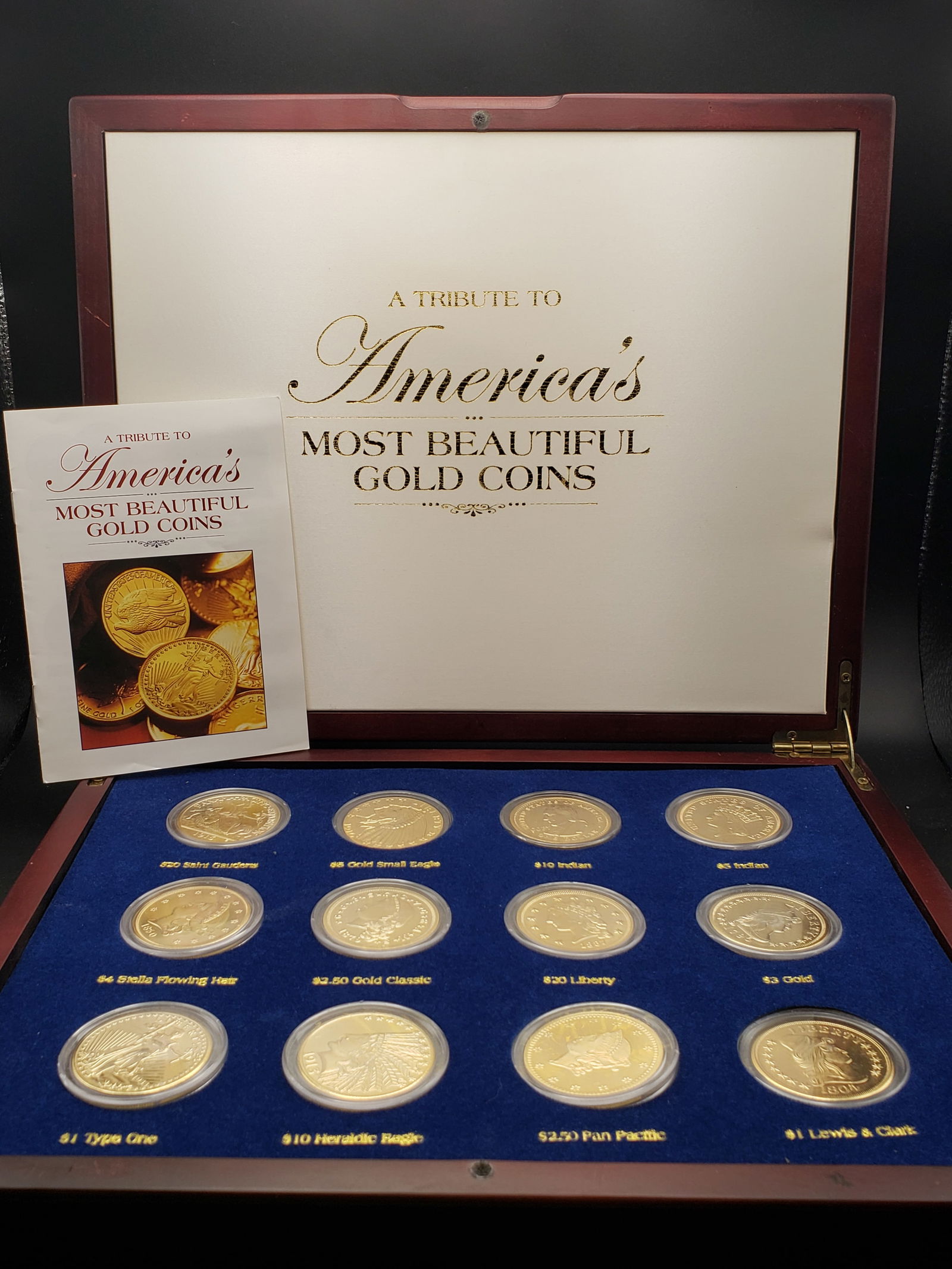 A Tribute to America's Most Beautiful Gold Coins in Gorgeous Display Case, Contains 12 Replica Coins (1 of 9)