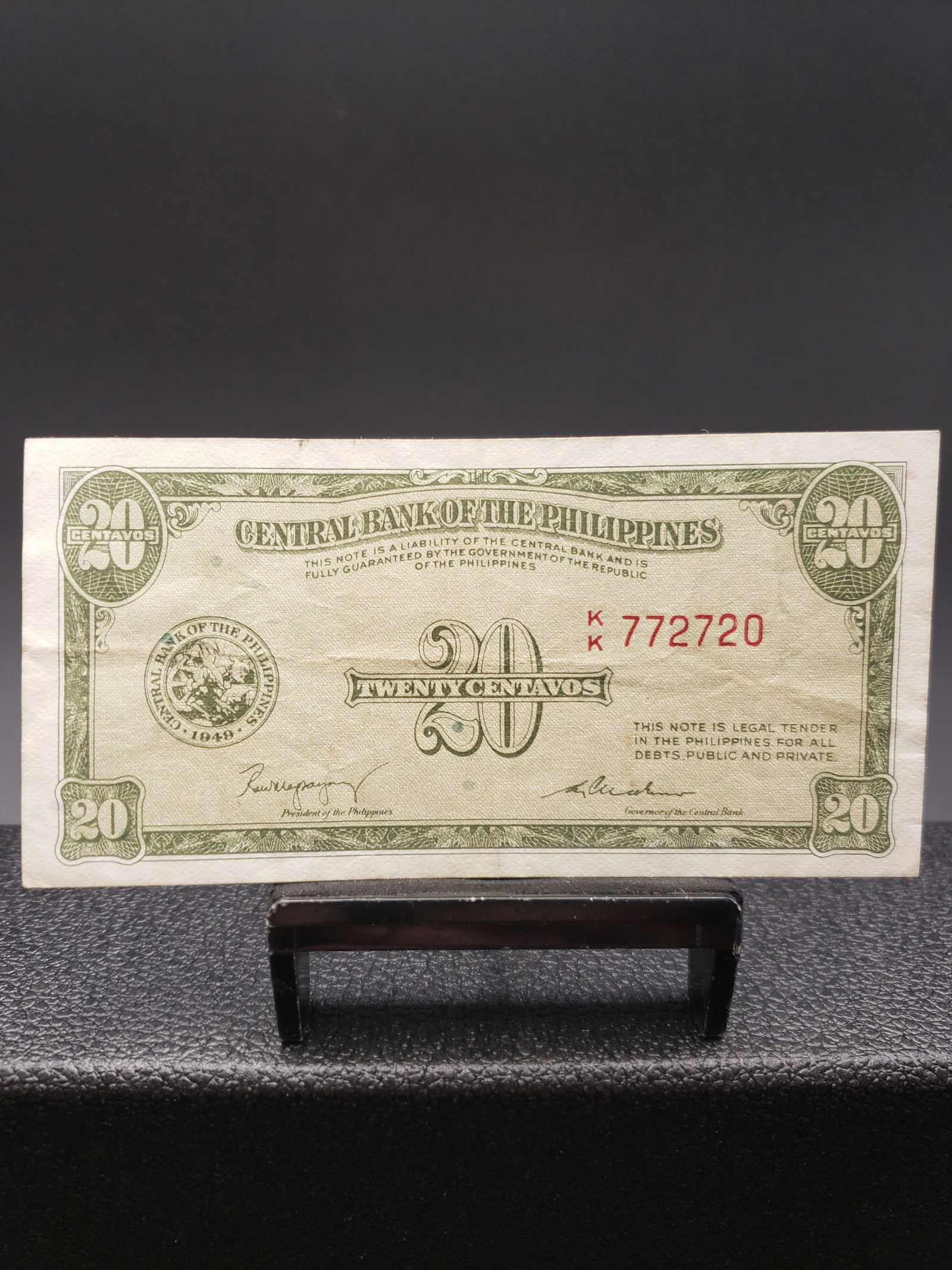 1949 Philippines 20 Centavos Bank Note, tough; Printed to Replace Metallic Coins of the Same Value (1 of 2)