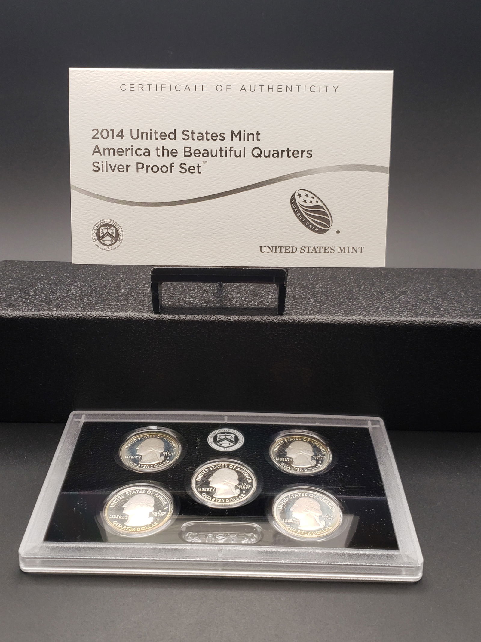 2014-S US Mint America The Beautiful Quarter Silver Proof Set. OGP. 5-90% Silver Quarters (1 of 4)