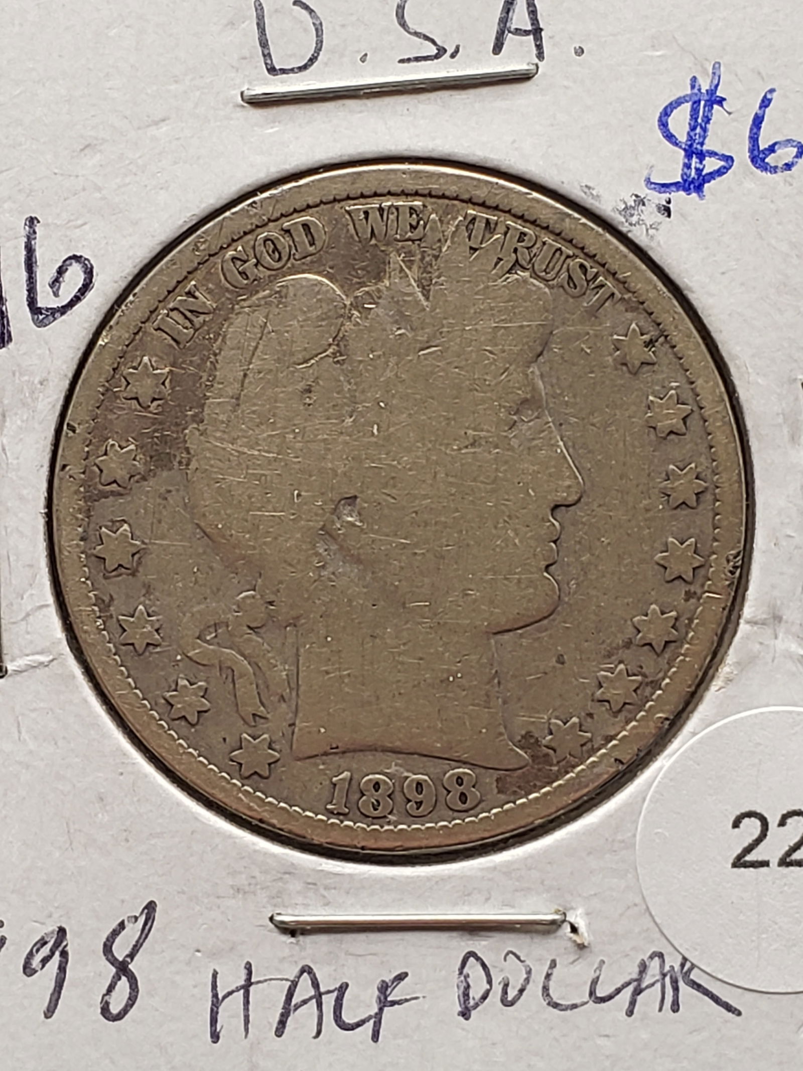 1898 Silver Barber Half Dollar - Better Pre-1900 Date! (1 of 2)