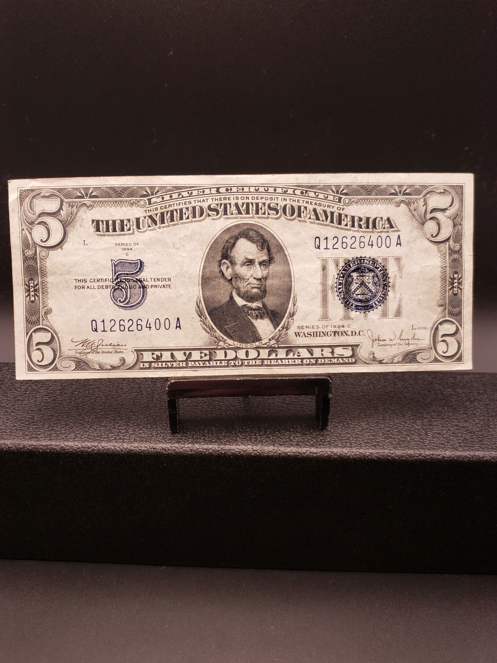 1934-C Blue Seal $5 Silver Certificate, CRISP UNC, Tough Great Depression Era (1 of 4)