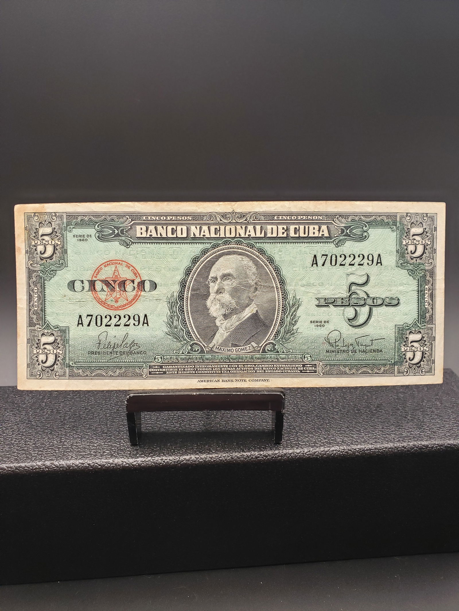 RARE 1960 'Caribbean' 5 Peso Bank Note, Ft. Maximo Gomez (1 of 4)