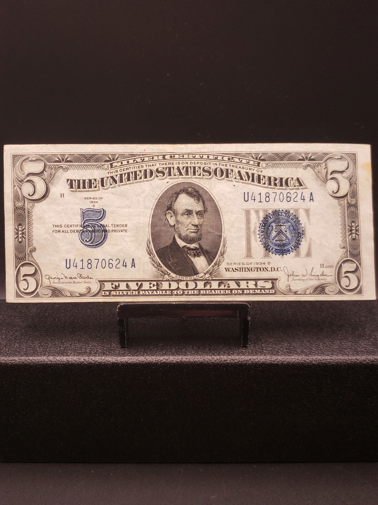 1934-D Blue Seal $5 Silver Certificate, GEM CRISP UNC, Tough Great Depression Era (1 of 4)