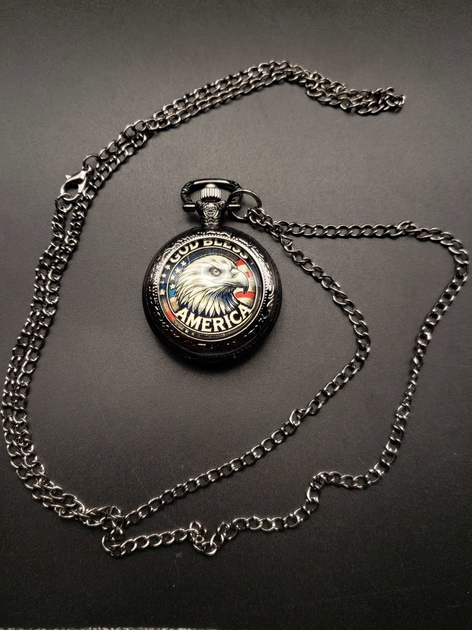 Patriotic American Eagle Pocket Watch w/Chain, Working, (1 of 2)