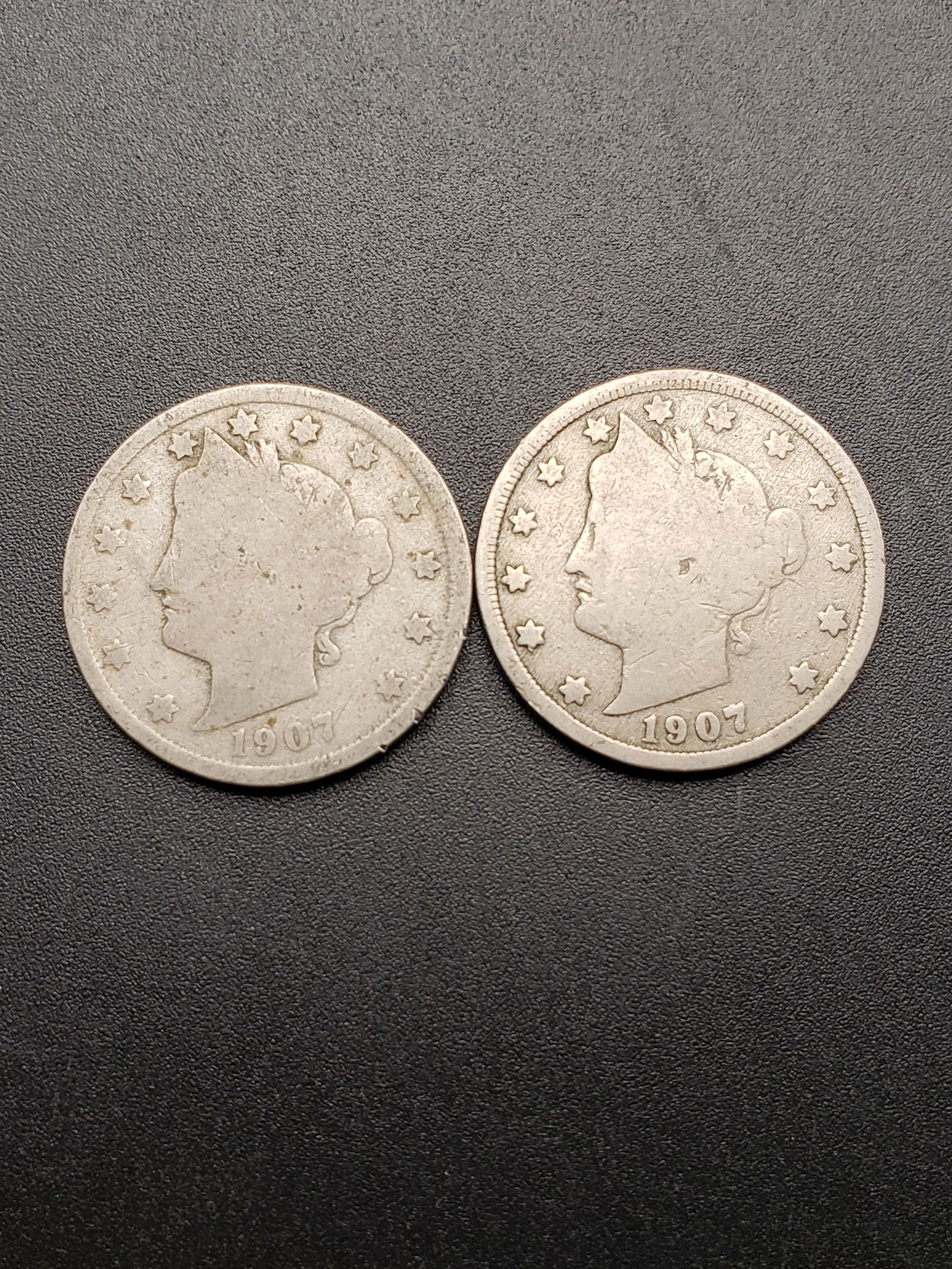 2, 1907-V nickels, 119 Years Old! (1 of 2)