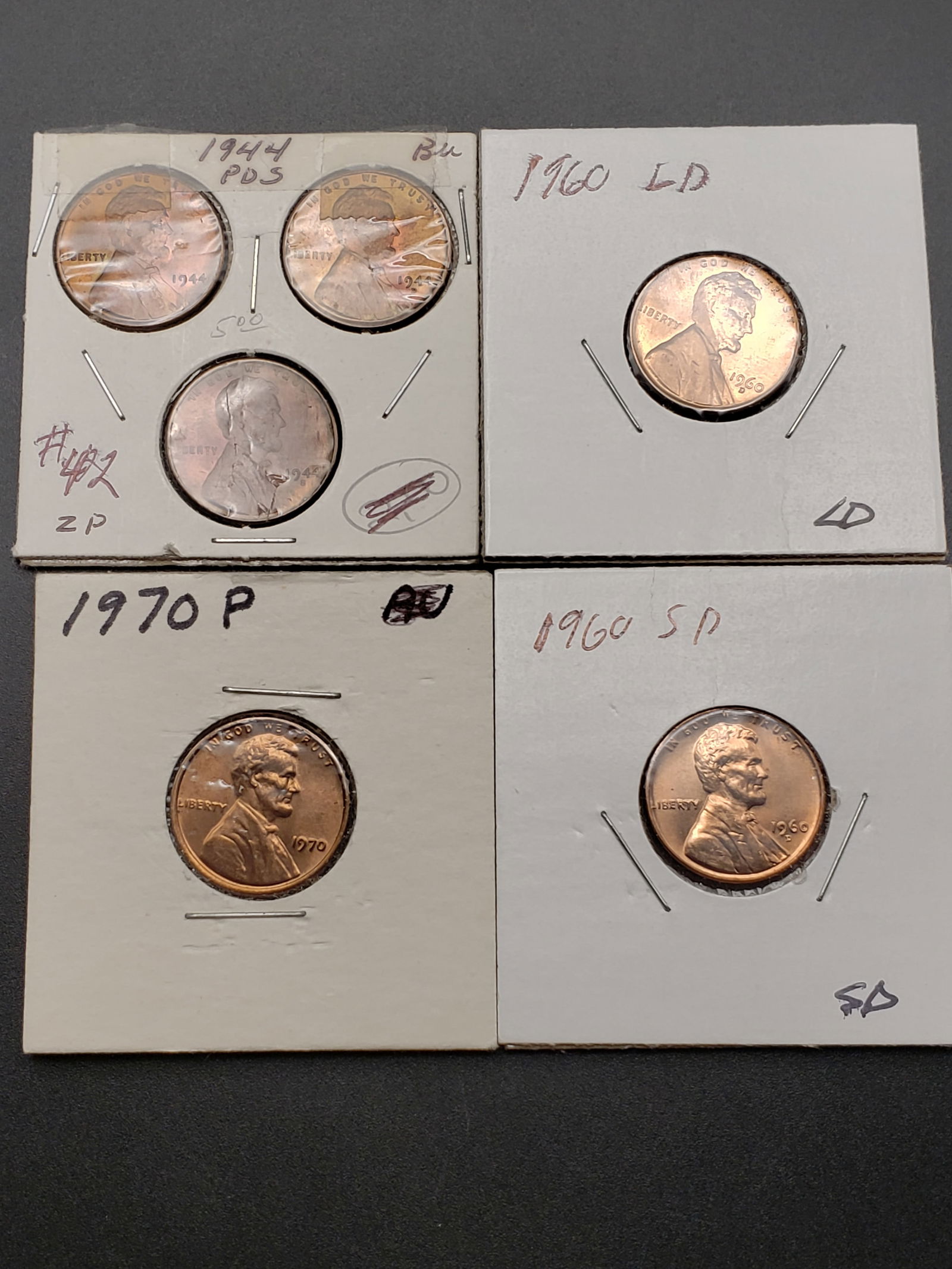 1944 P,D,S 1960 Lg. Date, 1960 Sm. Date, 1970 GEM BU RED Lincoln Cents (1 of 2)