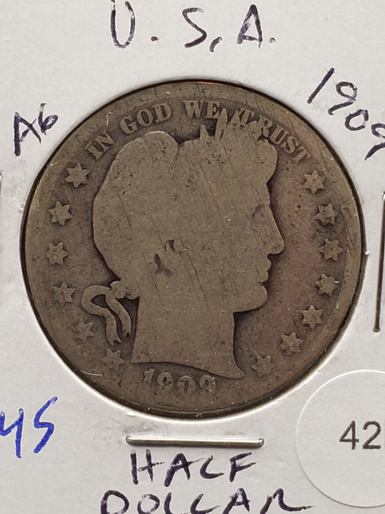 1909 Silver Barber Half Dollar - 117 Years Old! (1 of 3)