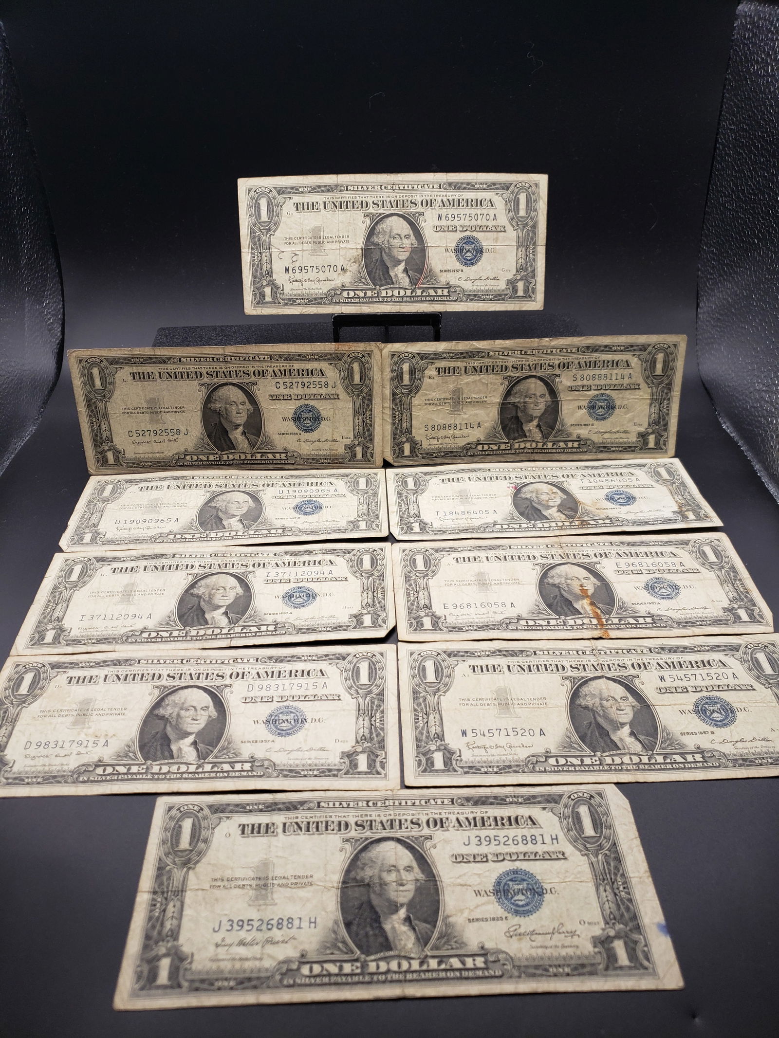 10- 1957 A and B Blue Seal $1 Silver Certificates (1 of 9)