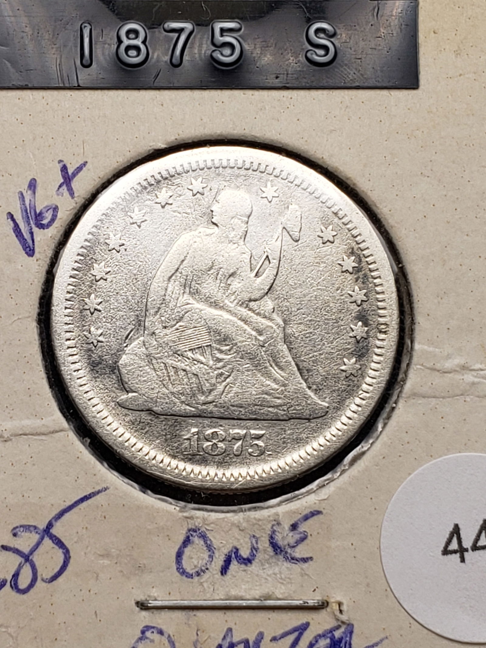 1875-S Silver Seated Quarter Dollar - Better Date/Very Low Mintage!: 1875-S Silver Seated Quarter Dollar - Better Date/Very Low Mintage! Condition Yes, we will ship this item. We offer in-house shipping to help save our customers money. Shipping & handling fees and ins