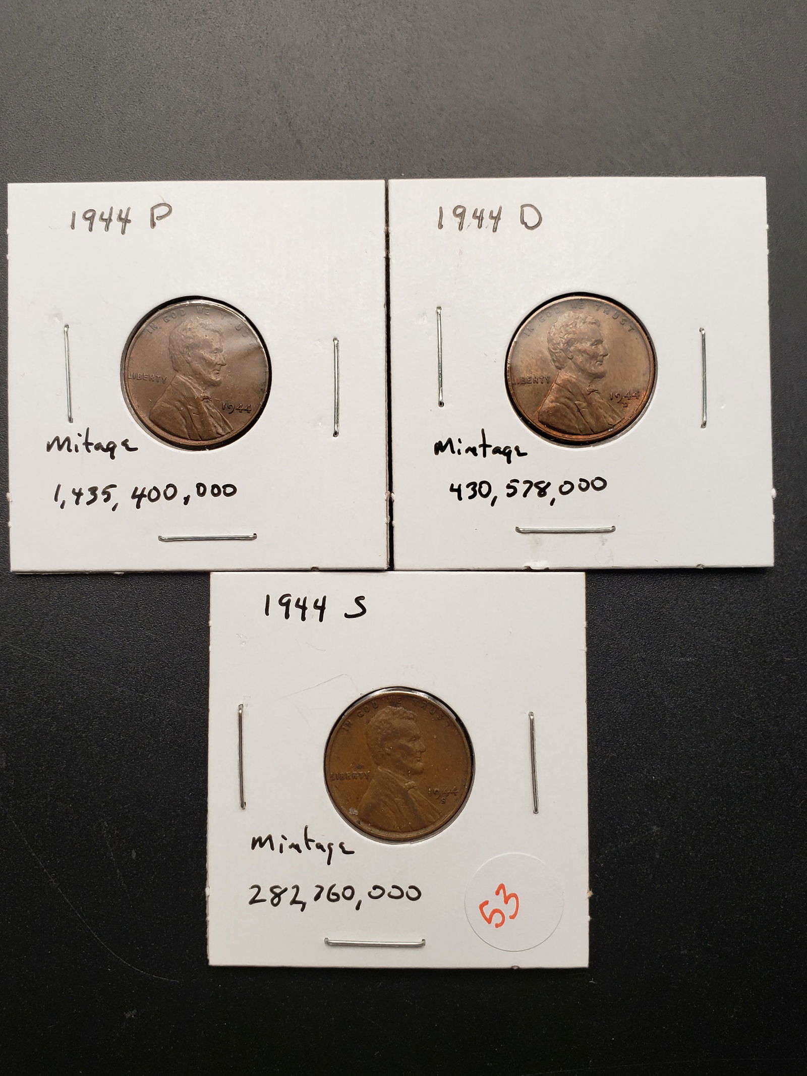 1944 P,D,S Lincoln Wheat Cents (1 of 4)