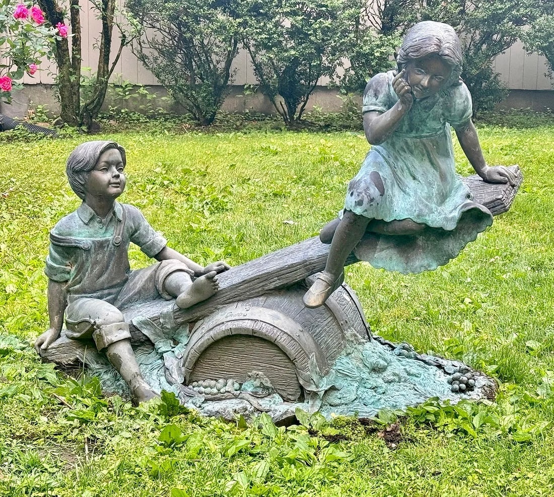 Life Size Bronze Garden Sculpture Titled "Playful Children on a See-Saw" (1 of 9)