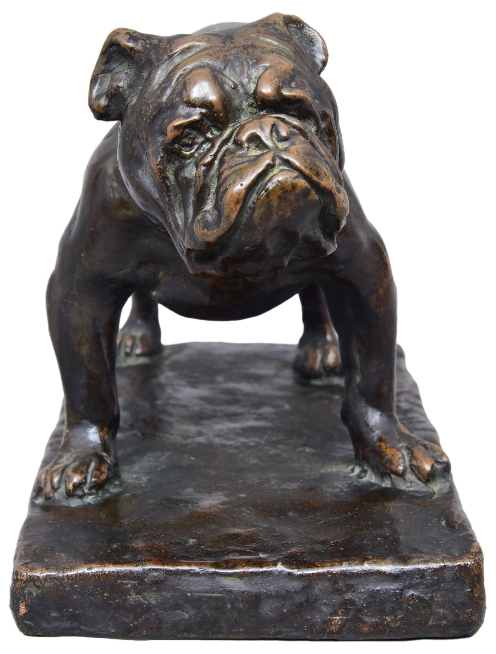 Signed Mackorness Bronze Sculpture of a Bull Dog: Dimensions: 10 1/2"W x 5 1/4”D x 7”H The Arts Auction House offers local delivery to Manhattan, Connecticut and Westchester for most items excluding very large furniture. For a price quote