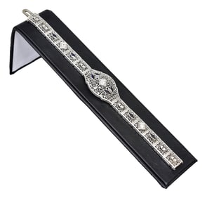 14K White Gold Mine Cut Diamonds and Sapphire Filigree Bracelet with $7,250 Appraisal