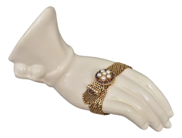 14K Yellow Gold Pearl and Sapphire Mesh Bracelet with $6,000 Appraisal