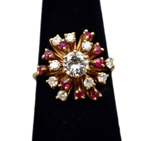 14K Yellow Gold Diamond and Ruby Ring with $4,000 Appraisal