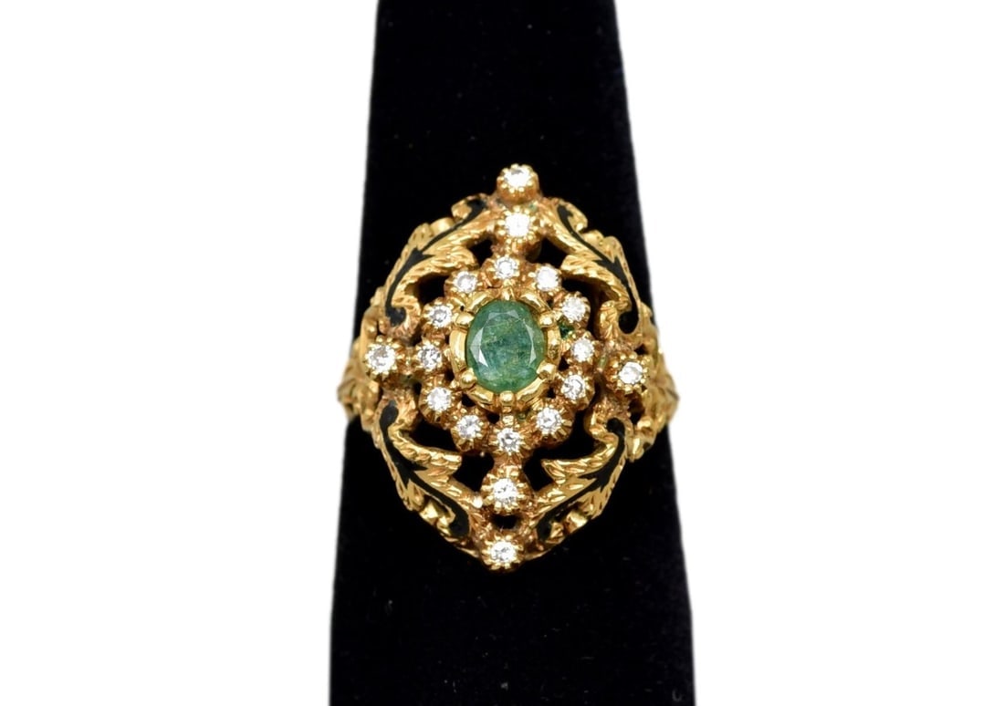 19K Yellow Gold Emerald and Diamond Ring with $2,150 Appraisal (1 of 9)