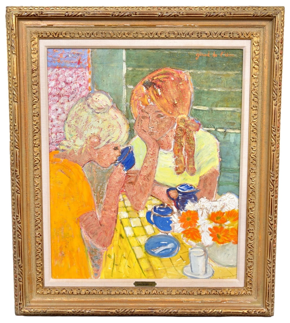 Signed Helene Girod De L'Ain Oil on Canvas Painting Titled "Objets Bleus" (1 of 14)