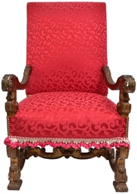 French Louis XIII Carved Walnut Armchair