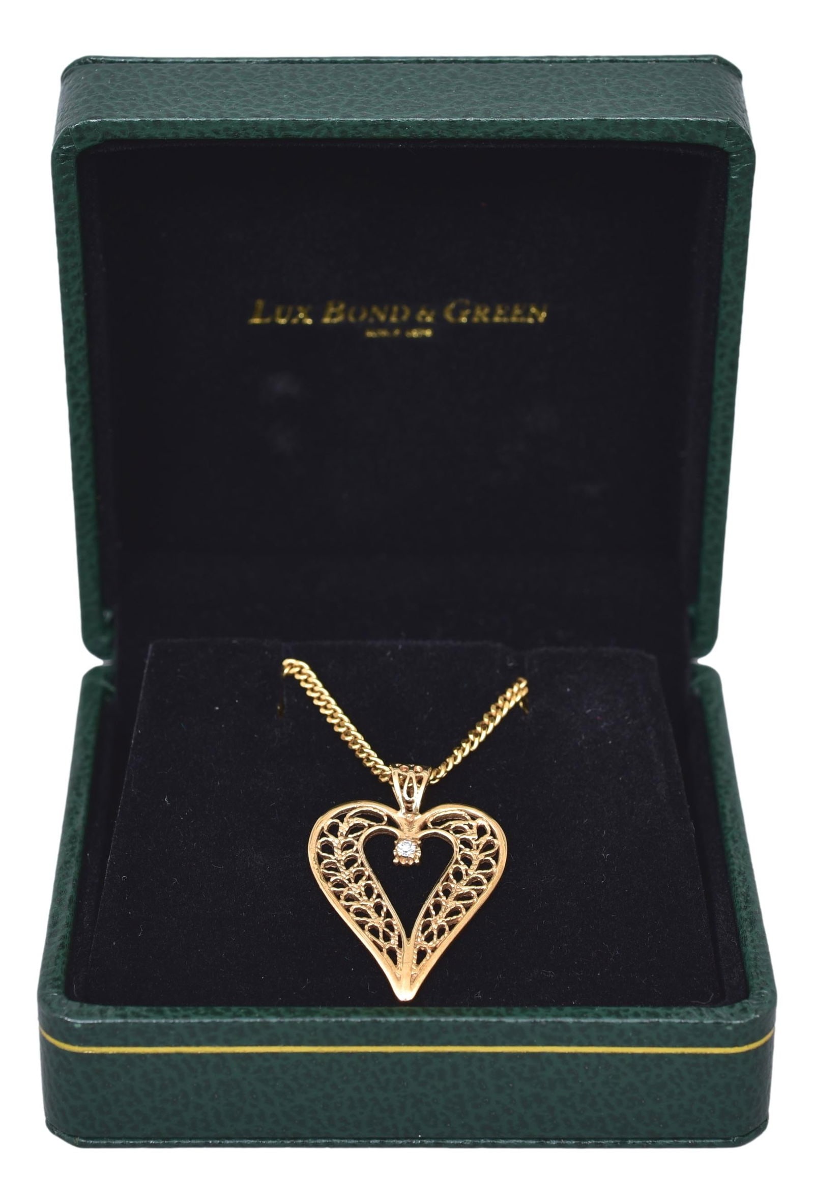 18K Yellow Gold Necklace and Heart Pendant with Diamond (1 of 7)